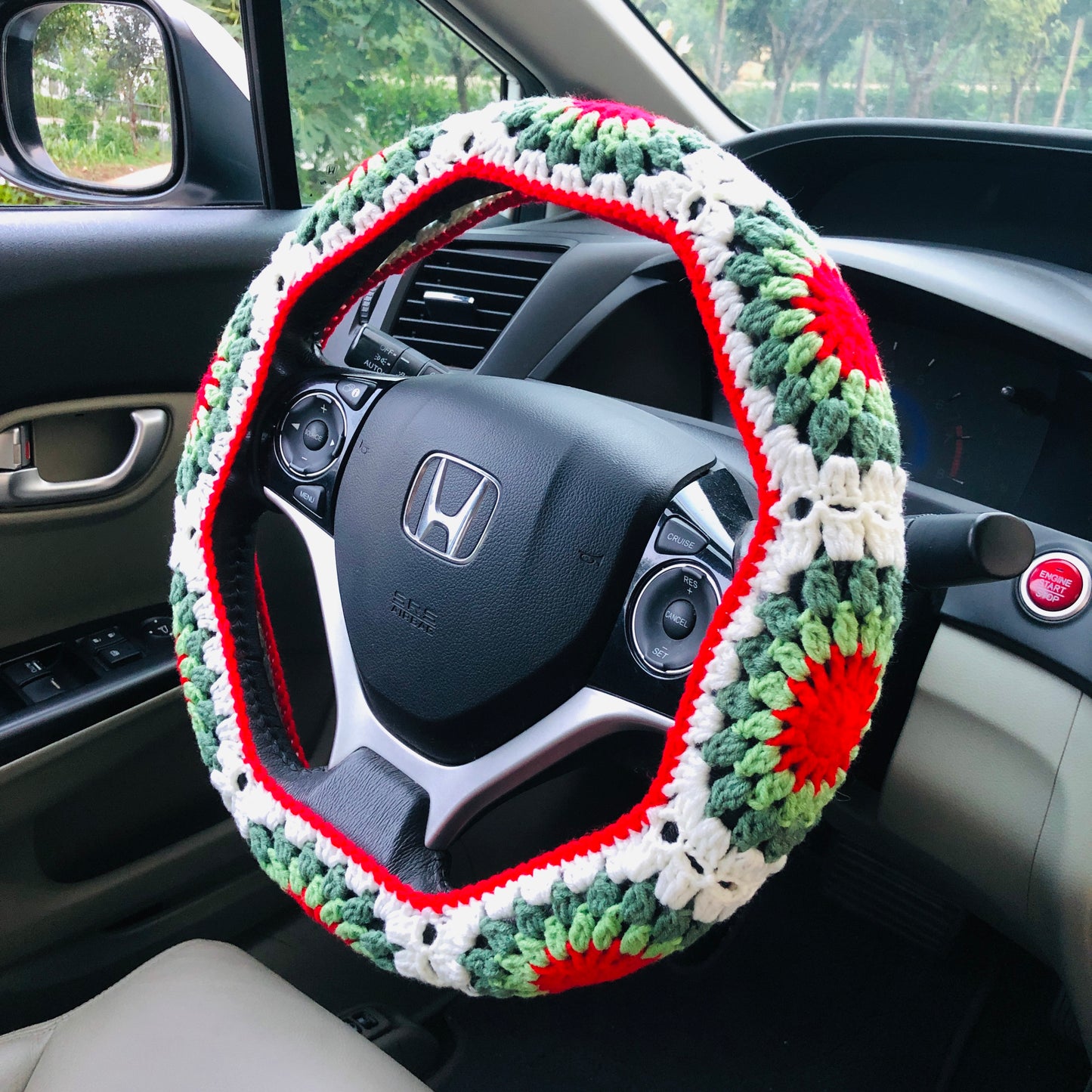 Steering Wheel Cover for women, Crochet flower seat belt Cover, Car Accessories decorations