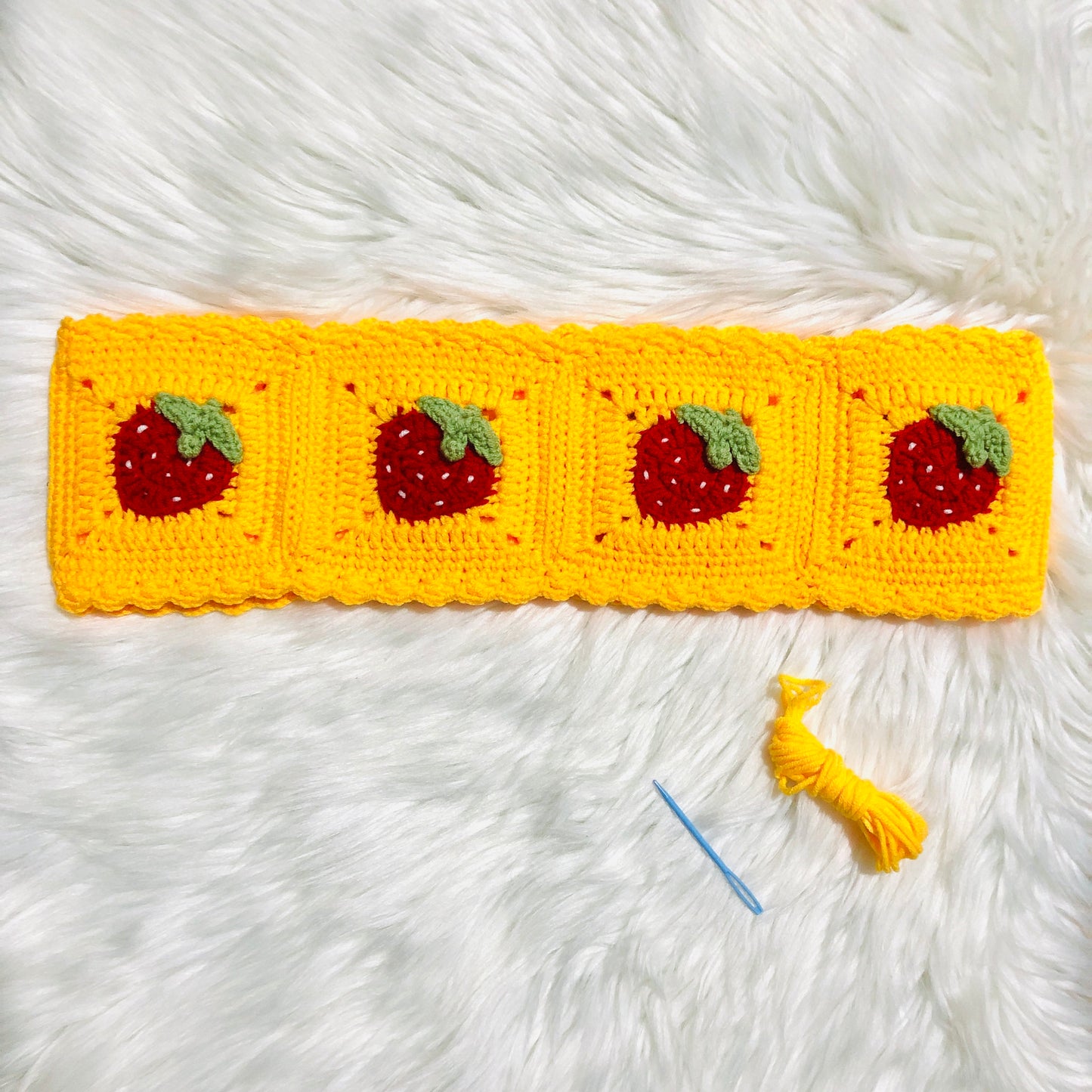 Steering Wheel Cover for women, Crochet yellow Strawberry flower seat belt Cover, Car Accessories decorations