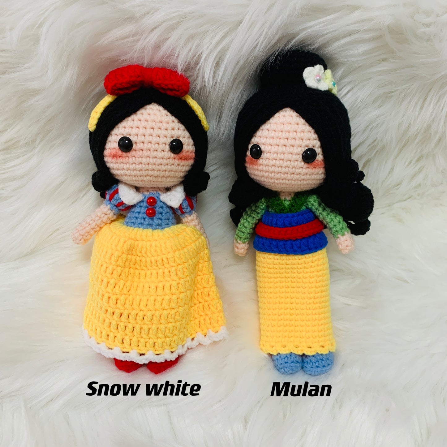 Finished item Crochet Princess Doll, Disney Inspired Amigurumi Doll Snow White Mulan Cinderella Aurora Ariel Belle Tiana Rapunzel Anna Elsa