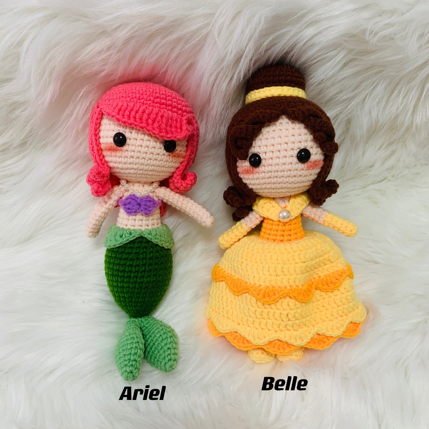 Finished item Crochet Princess Doll, Disney Inspired Amigurumi Doll Snow White Mulan Cinderella Aurora Ariel Belle Tiana Rapunzel Anna Elsa