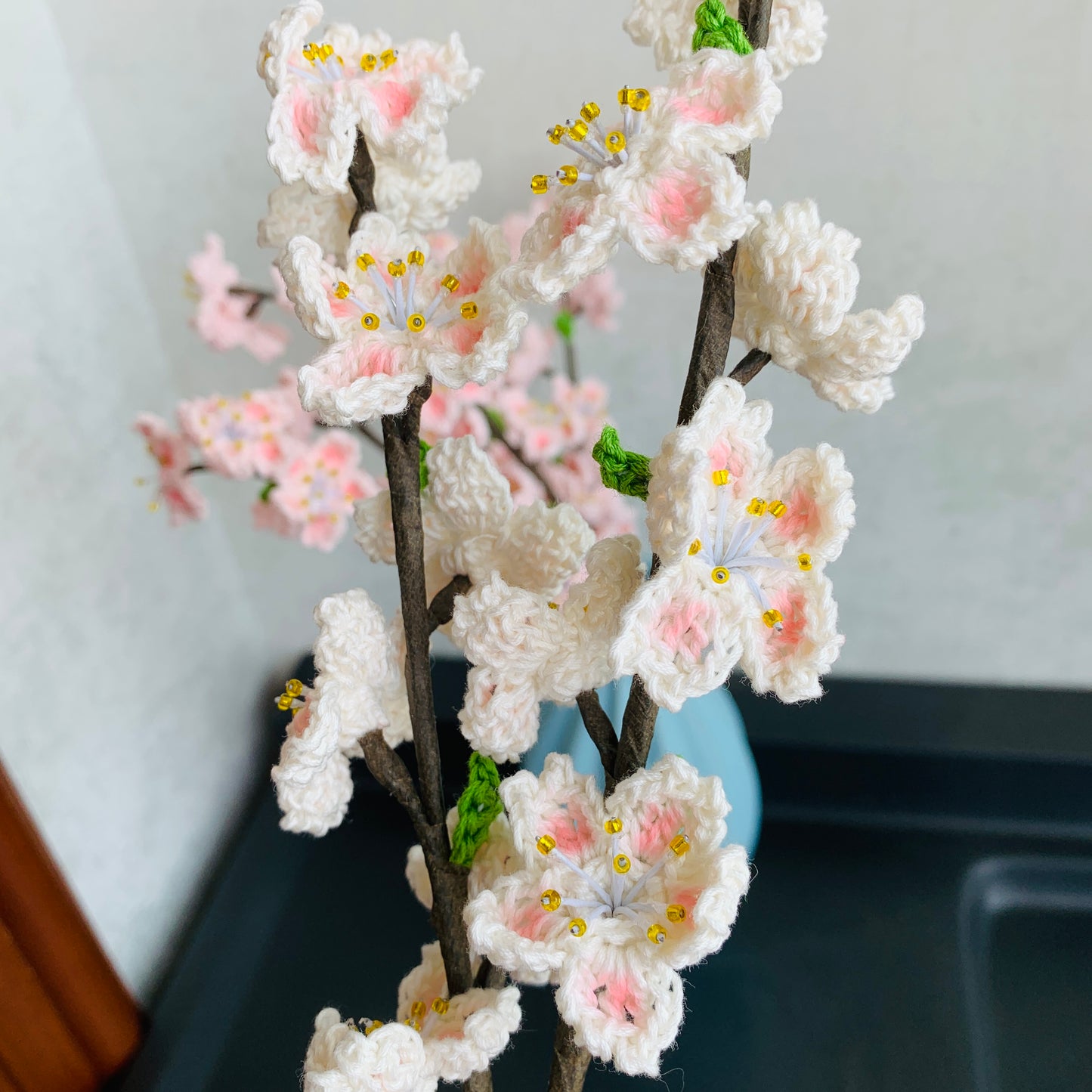 Crochet cherry blossoms flower ornaments, Handmade knitted Flower Bouquet A bunch of flower Anniversary Home Decor Valentine's Gift for her