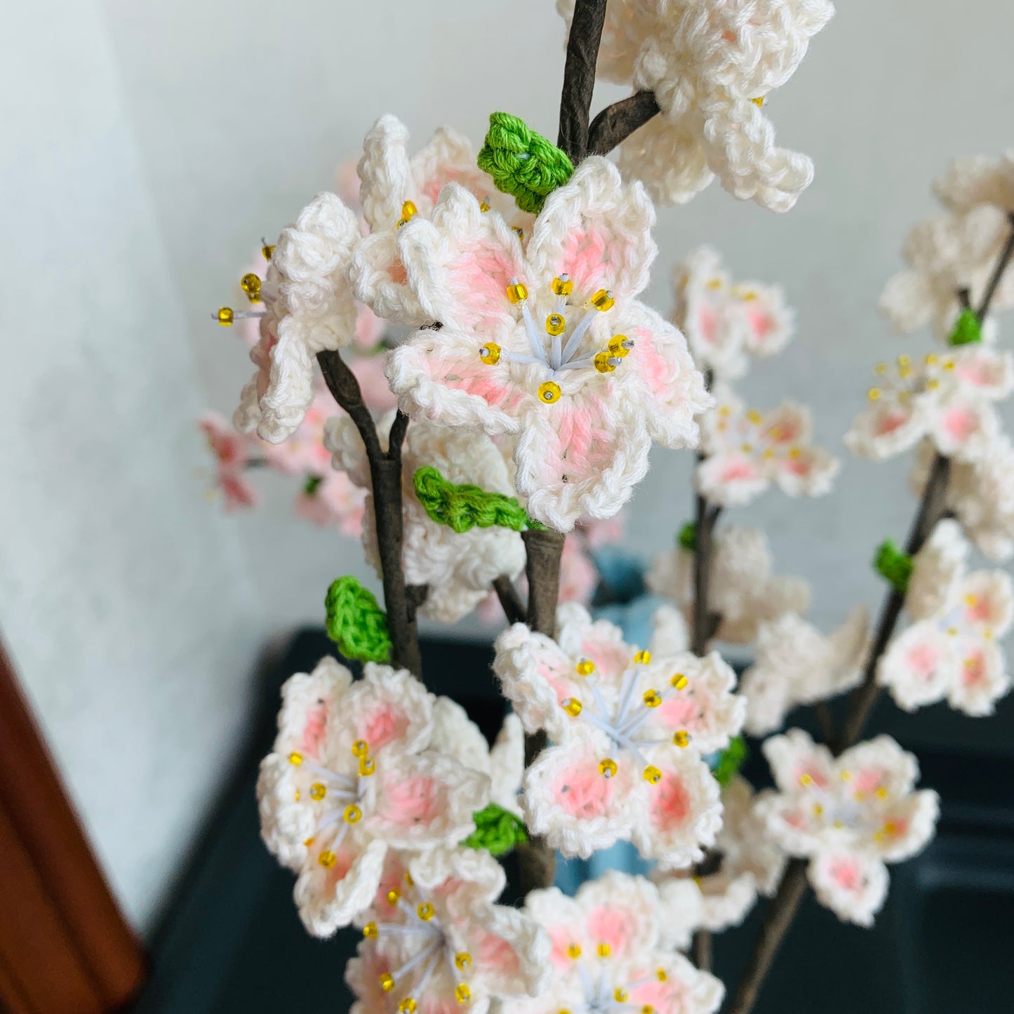 Crochet cherry blossoms flower ornaments, Handmade knitted Flower Bouquet A bunch of flower Anniversary Home Decor Valentine's Gift for her