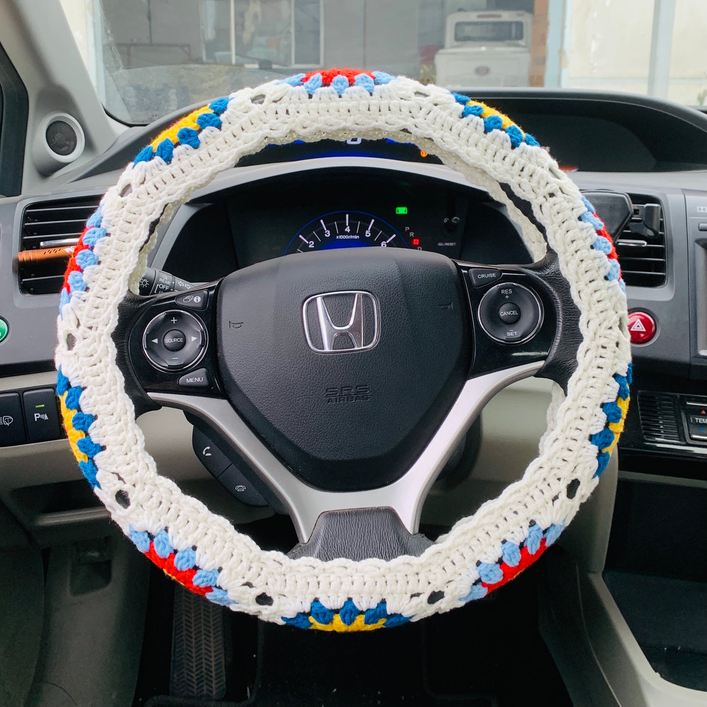 Crochet flower Steering Wheel Cover for women, Crochet seat belt Cover, Car Accessories decorations