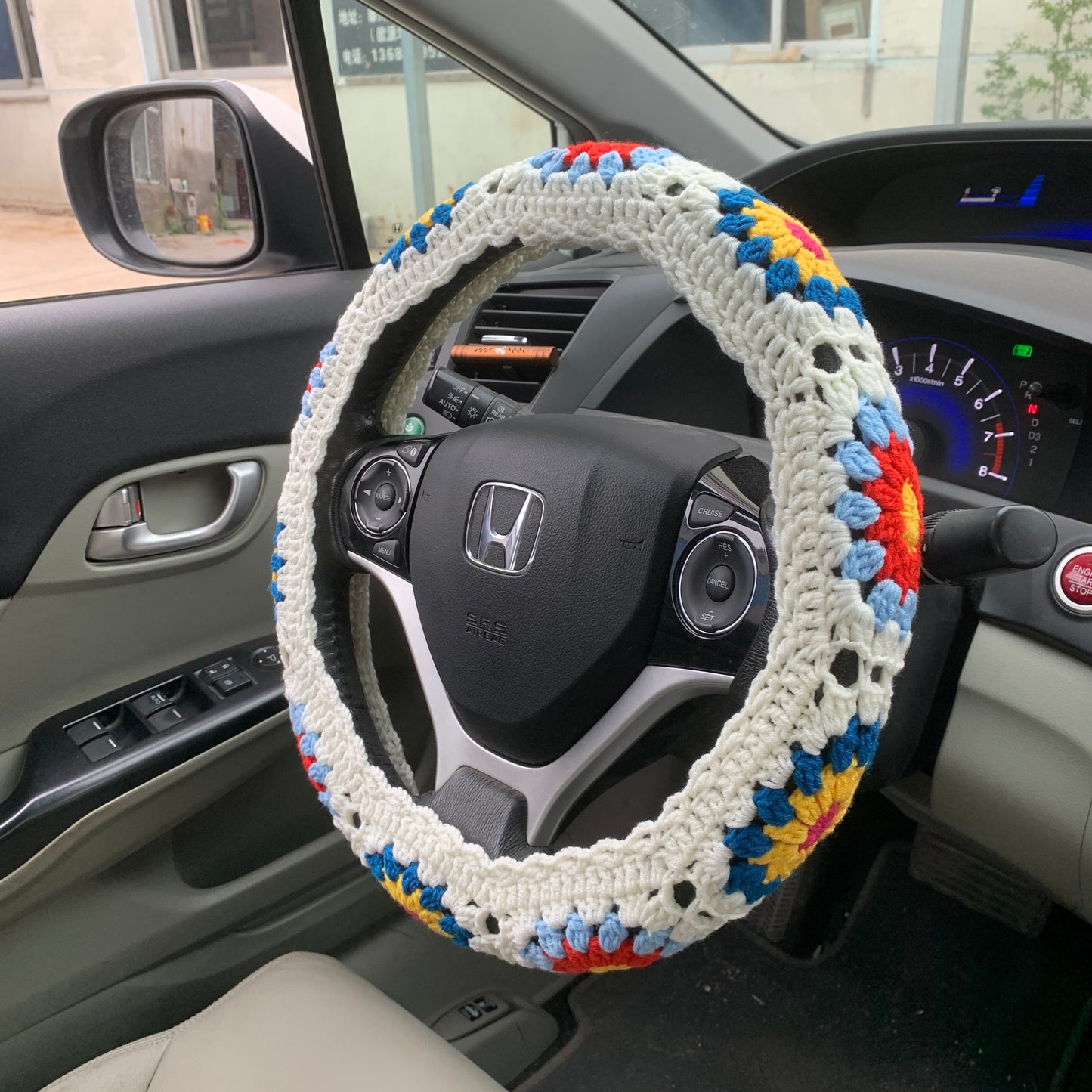 Crochet flower Steering Wheel Cover for women, Crochet seat belt Cover, Car Accessories decorations