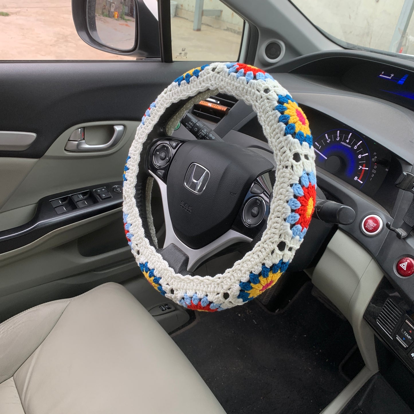 Crochet flower Steering Wheel Cover for women, Crochet seat belt Cover, Car Accessories decorations