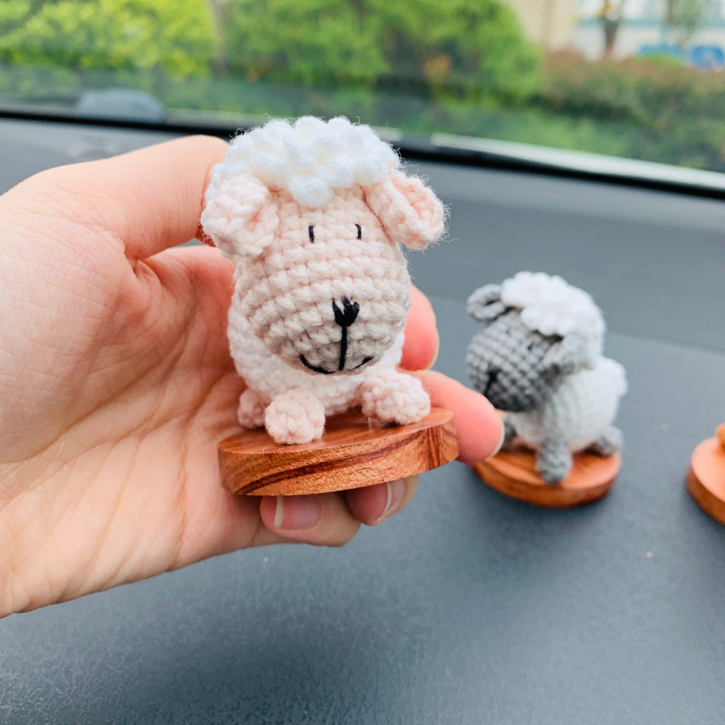 Handmade crochet Cute Sheep Car Accessories, sunflower car Dashboard Decor for women