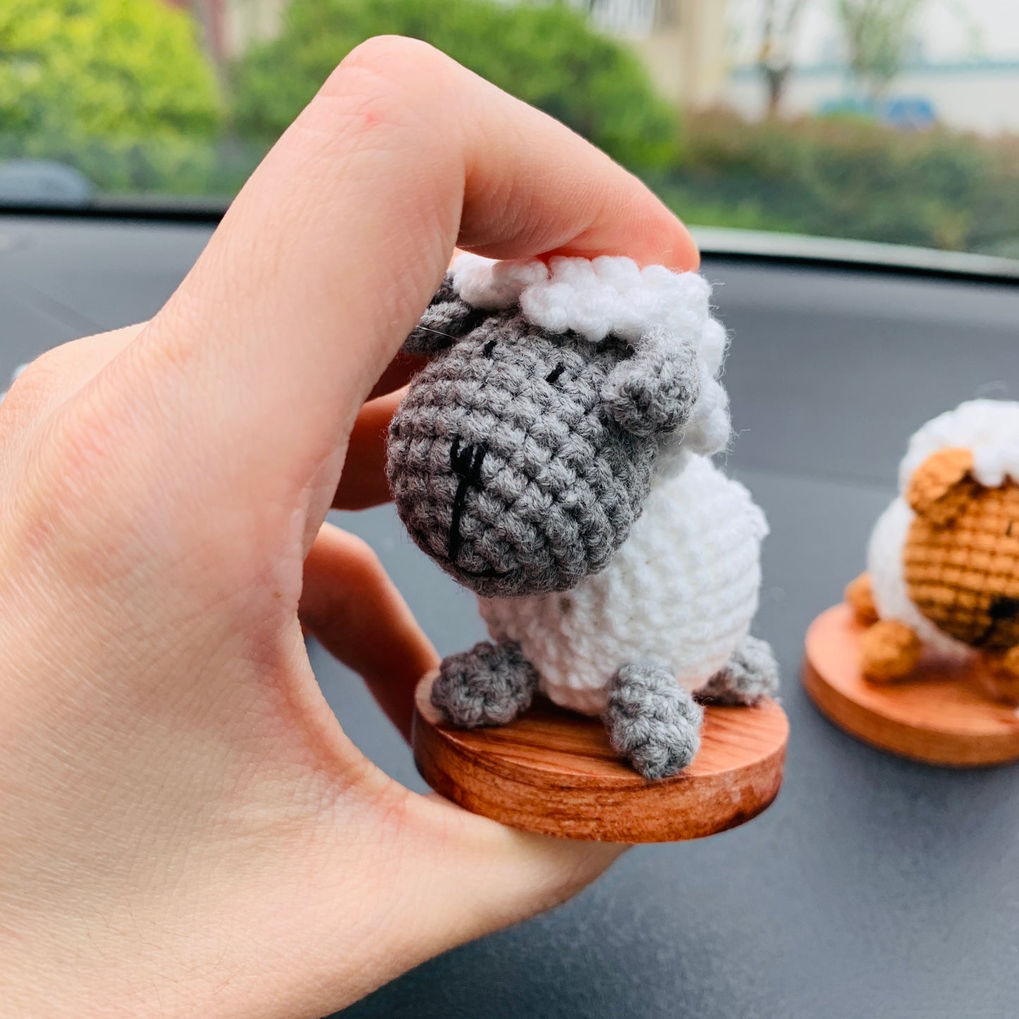 Handmade crochet Cute Sheep Car Accessories, sunflower car Dashboard Decor for women