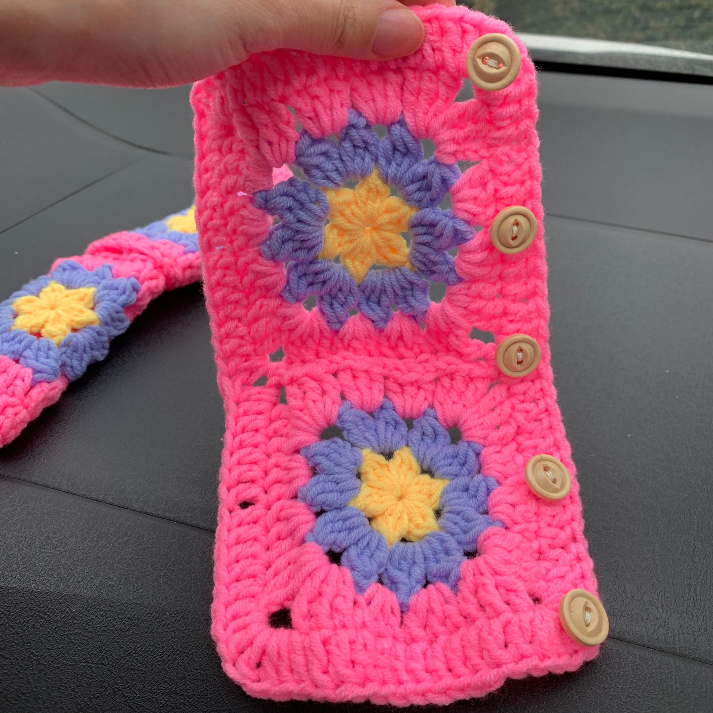 Steering Wheel Cover for women, Crochet cute Pink flower seat belt Cover, Car Accessories decorations