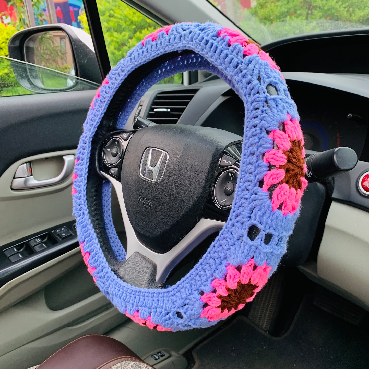 Steering Wheel Cover for women, Crochet flower seat belt Cover, Car Accessories decorations