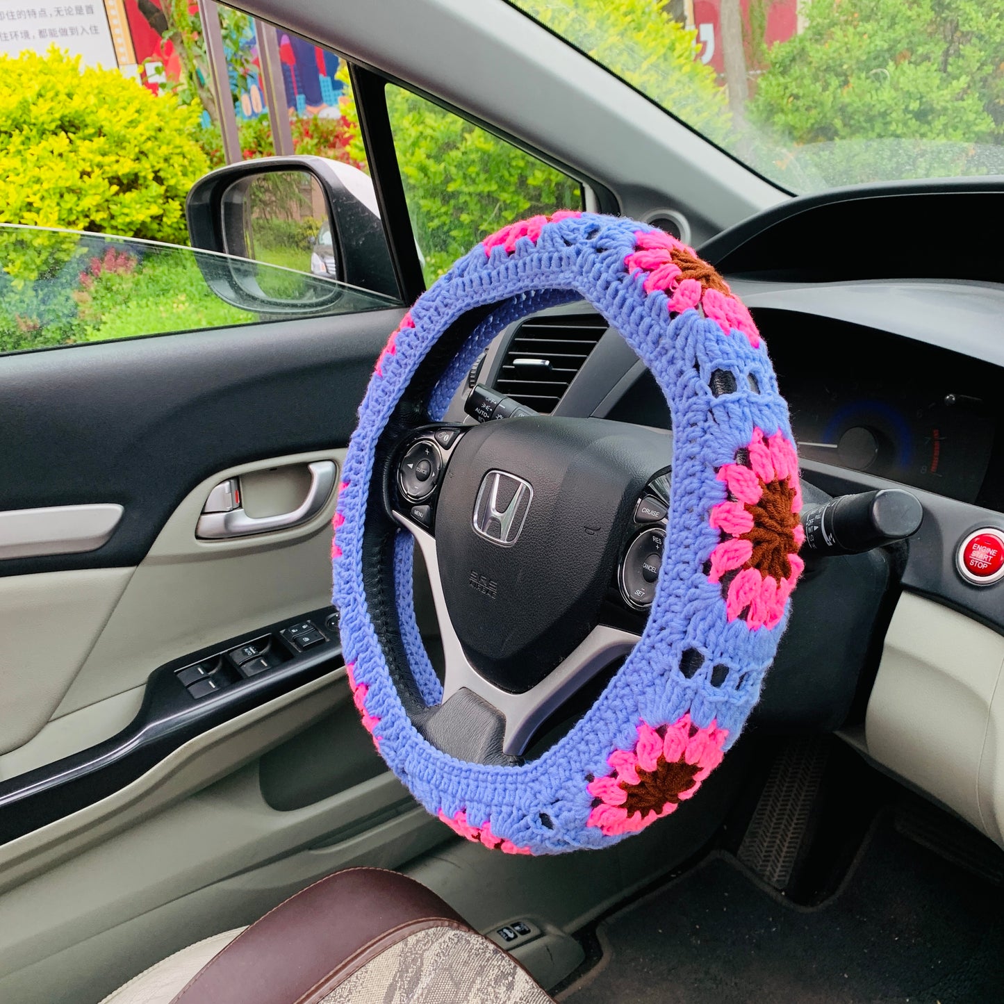 Steering Wheel Cover for women, Crochet flower seat belt Cover, Car Accessories decorations