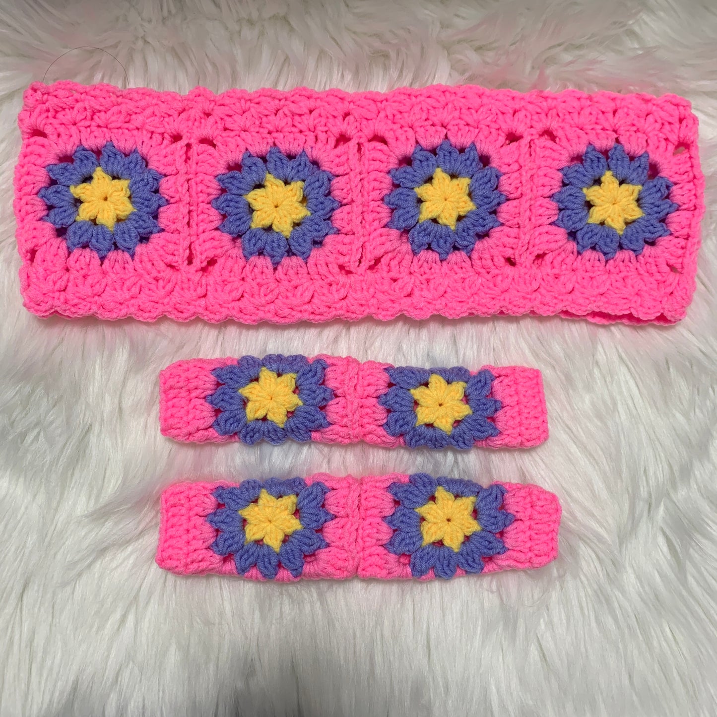 Steering Wheel Cover for women, Crochet cute Pink flower seat belt Cover, Car Accessories decorations