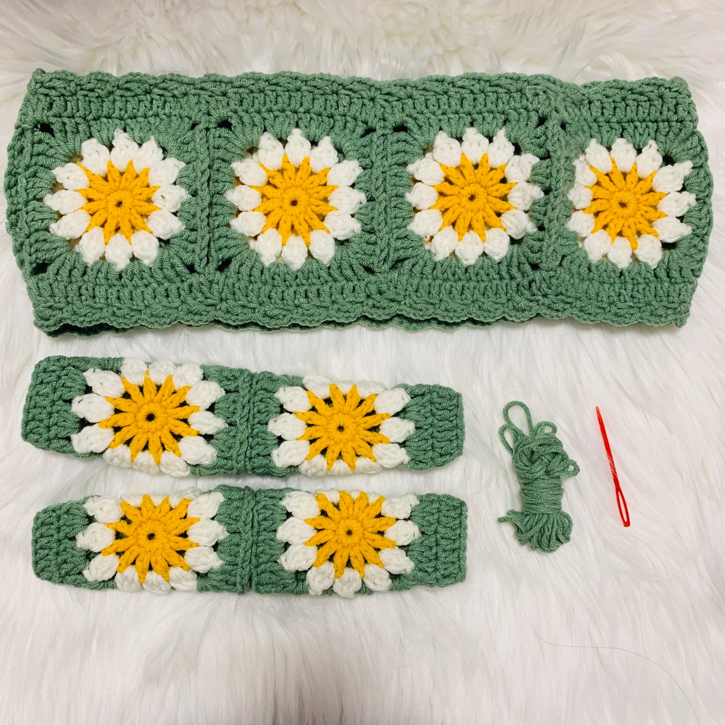 Steering Wheel Cover for women, Crochet cute sunflower seat belt Cover, Car interior Accessories decorations