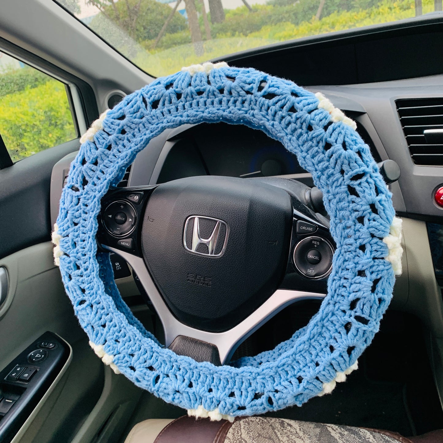 Steering Wheel Cover for women, Crochet cute daisy flower seat belt Cover, Handmade kawaii Car interior Accessories decorations