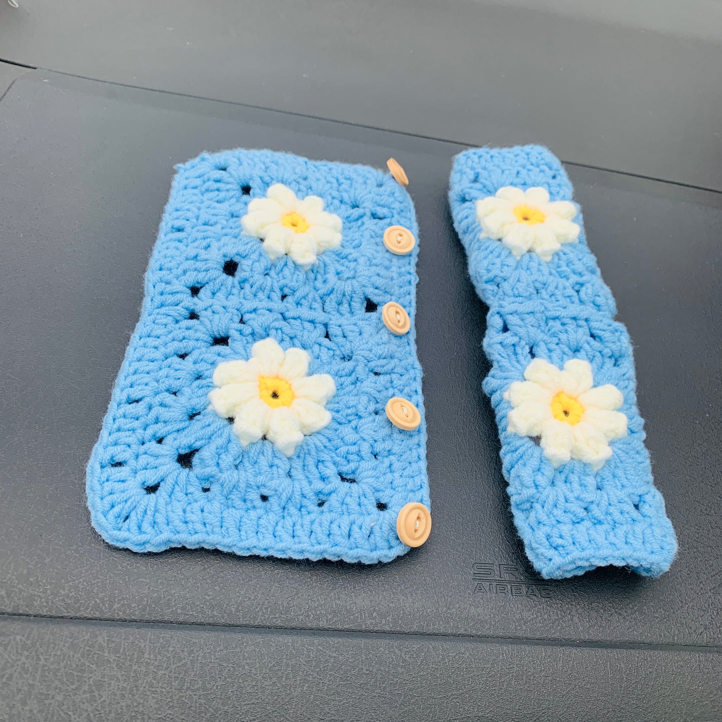 Steering Wheel Cover for women, Crochet cute daisy flower seat belt Cover, Handmade kawaii Car interior Accessories decorations