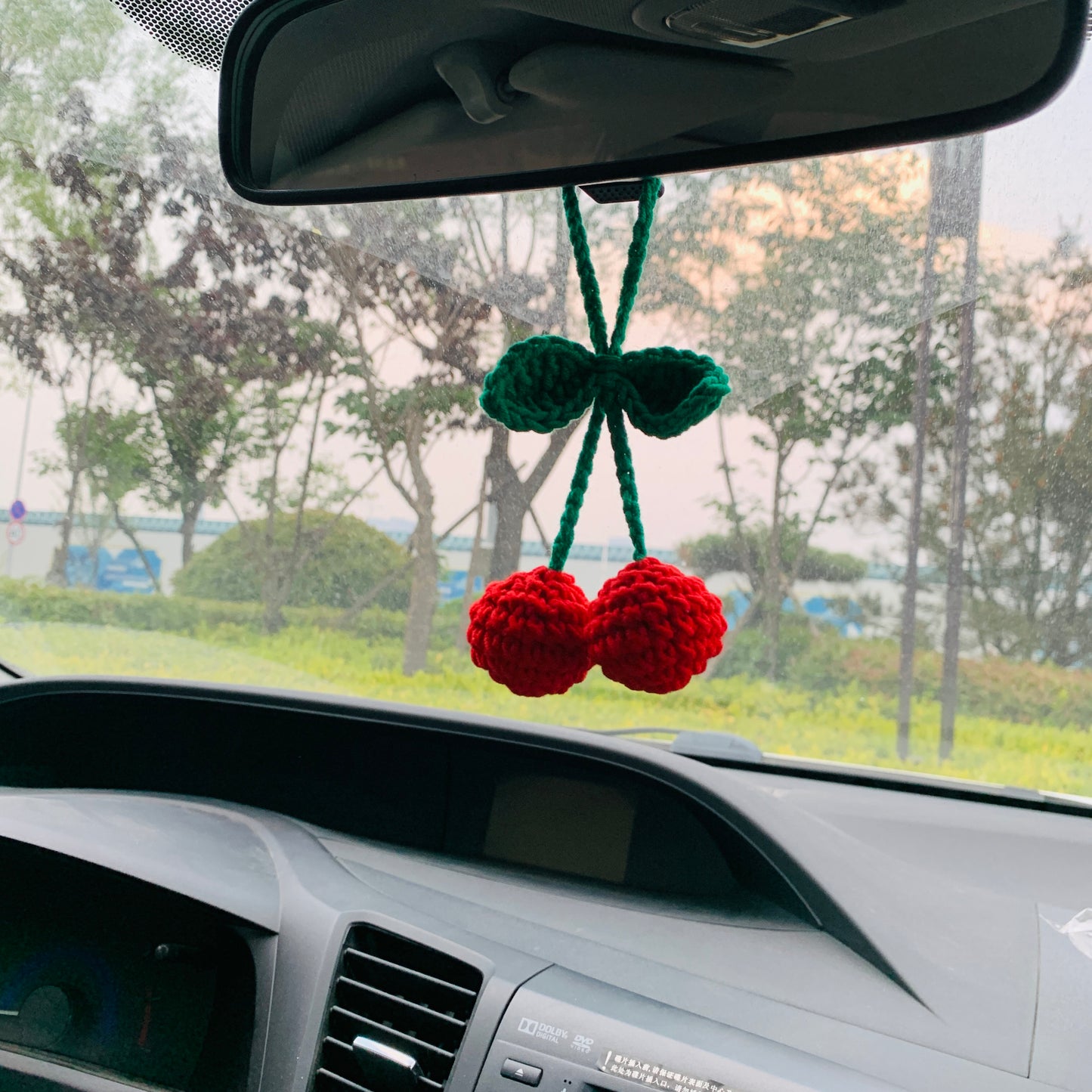 Cute Car Mirror Hanging bracketplant chlorophytum comosum with flower Interior Rear View Mirror Flower Car Accessories Crochet gift for car