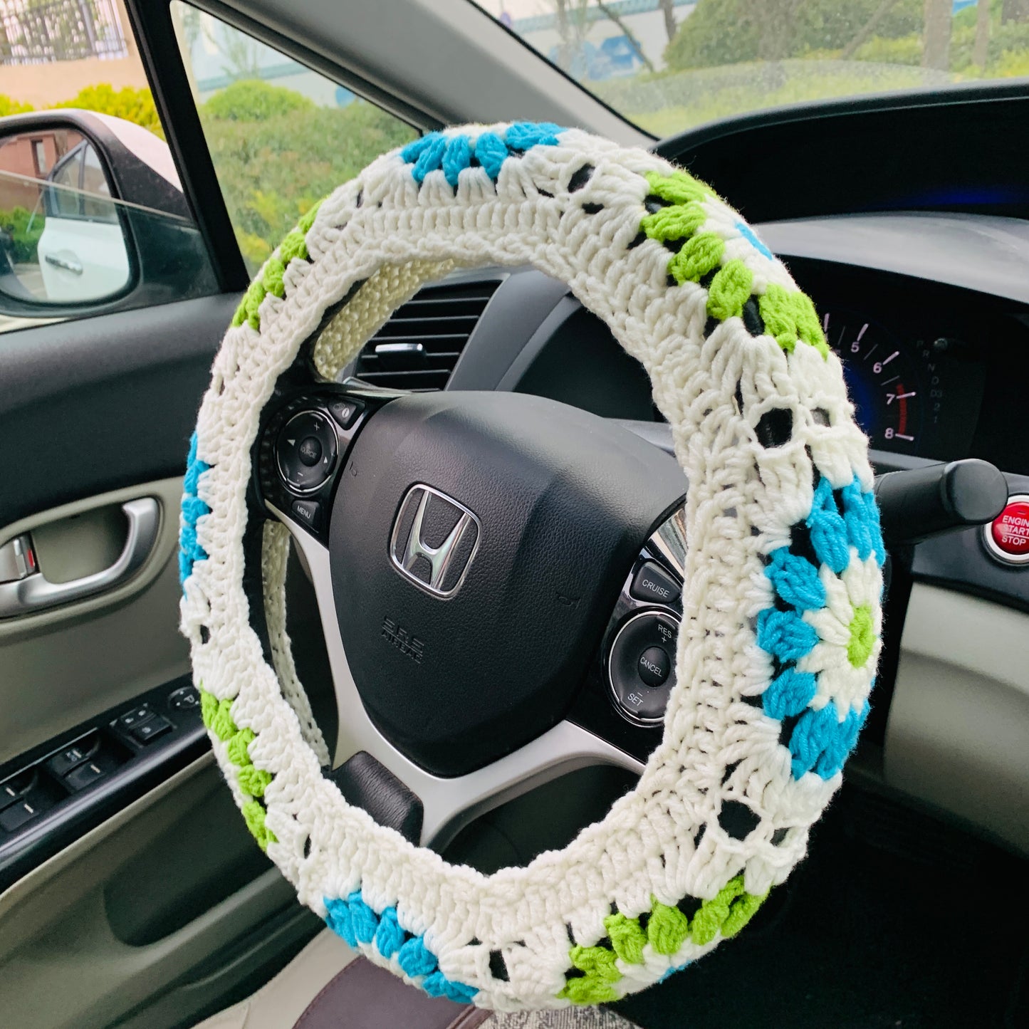 Steering Wheel Cover for women, Crochet cute daisy flower seat belt Cover, kawaii Handmade Car interior Accessories decorations