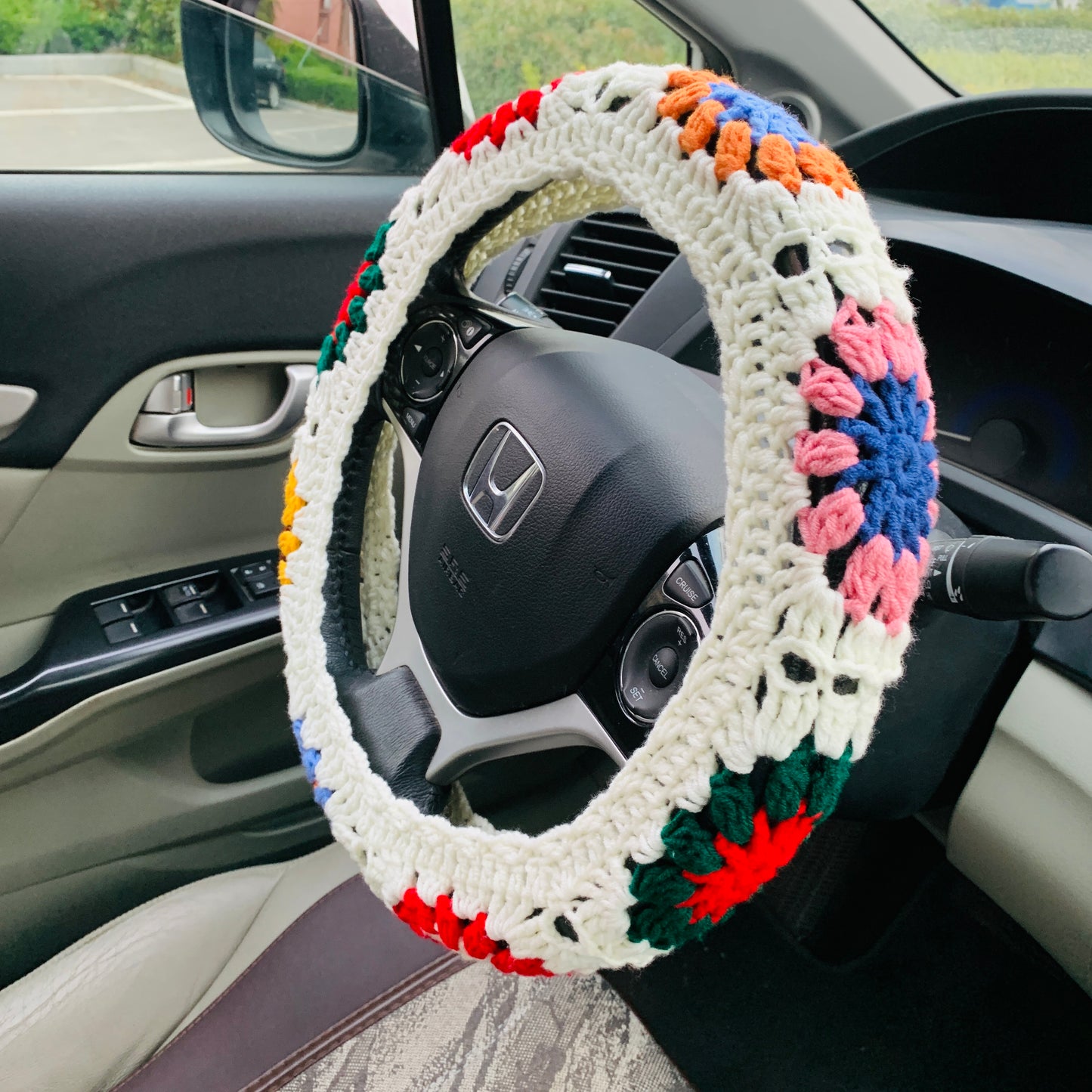 Steering Wheel Cover for women, Handmade Crochet cute daisy flower seat belt Cover, kawaii Car interior Accessories decorations