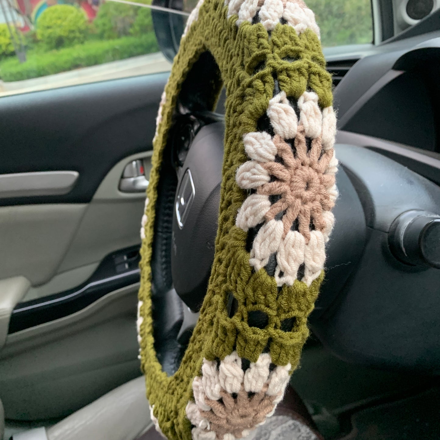 Handmade Steering Wheel Cover for women, Crochet flower seat belt Cover, Car interior Accessories decorations