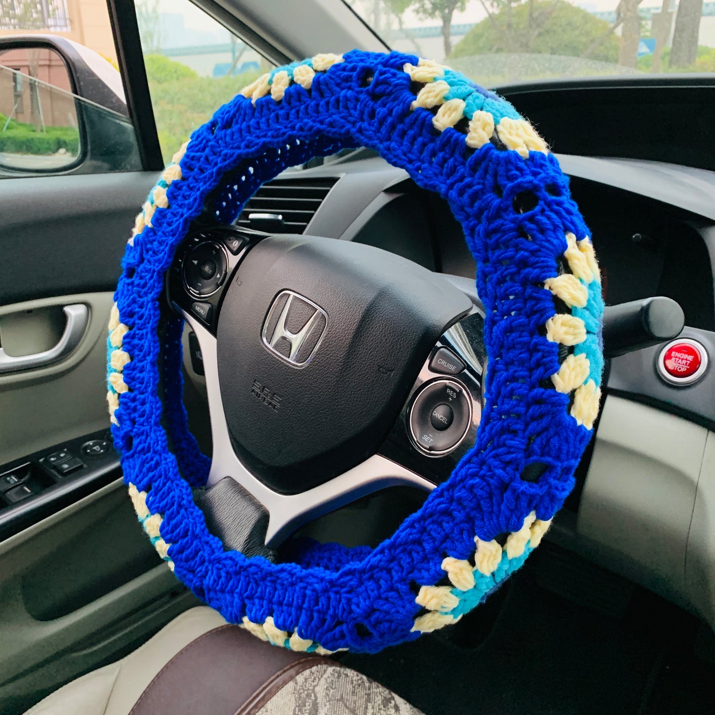 Steering Wheel Cover for women, Handmade Crochet cute daisy flower seat belt Cover, kawaii Car interior Accessories decorations