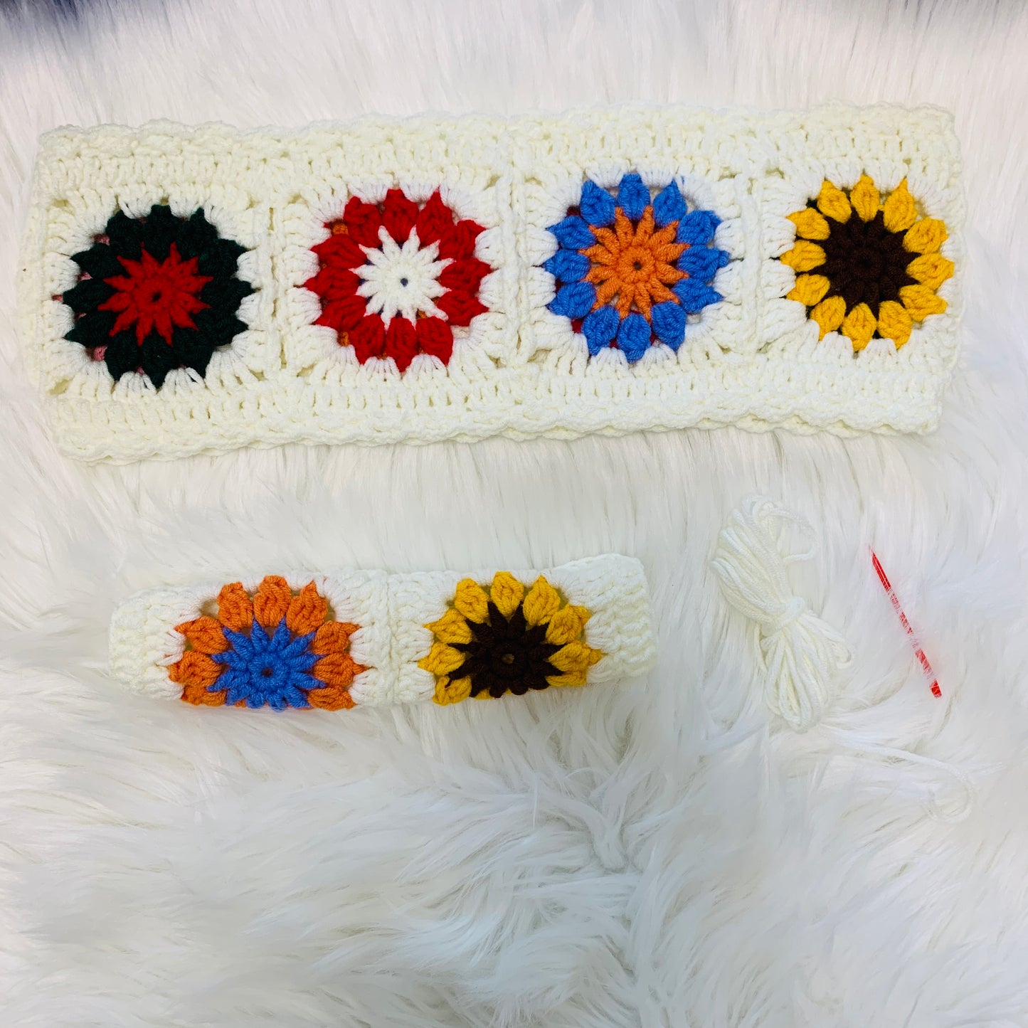 Steering Wheel Cover for women, Handmade Crochet cute daisy flower seat belt Cover, kawaii Car interior Accessories decorations