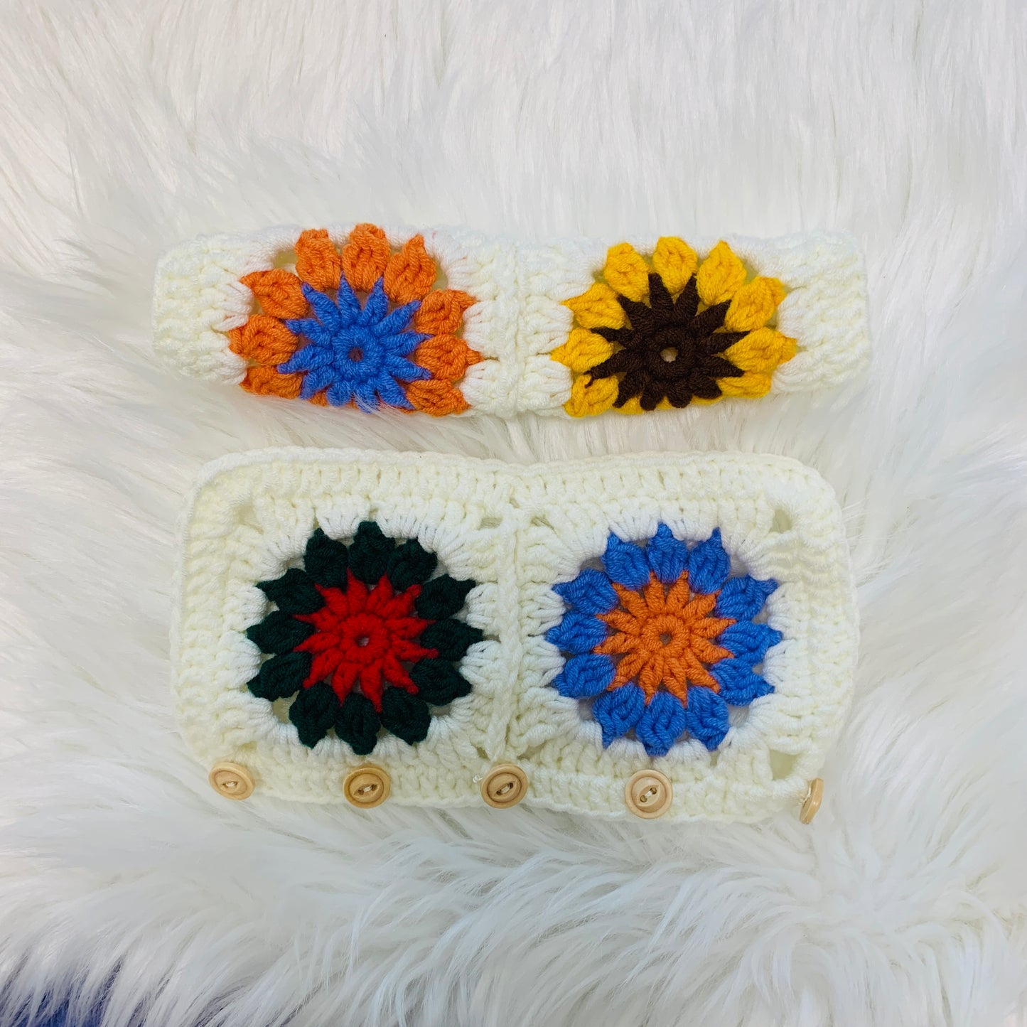 Steering Wheel Cover for women, Handmade Crochet cute daisy flower seat belt Cover, kawaii Car interior Accessories decorations