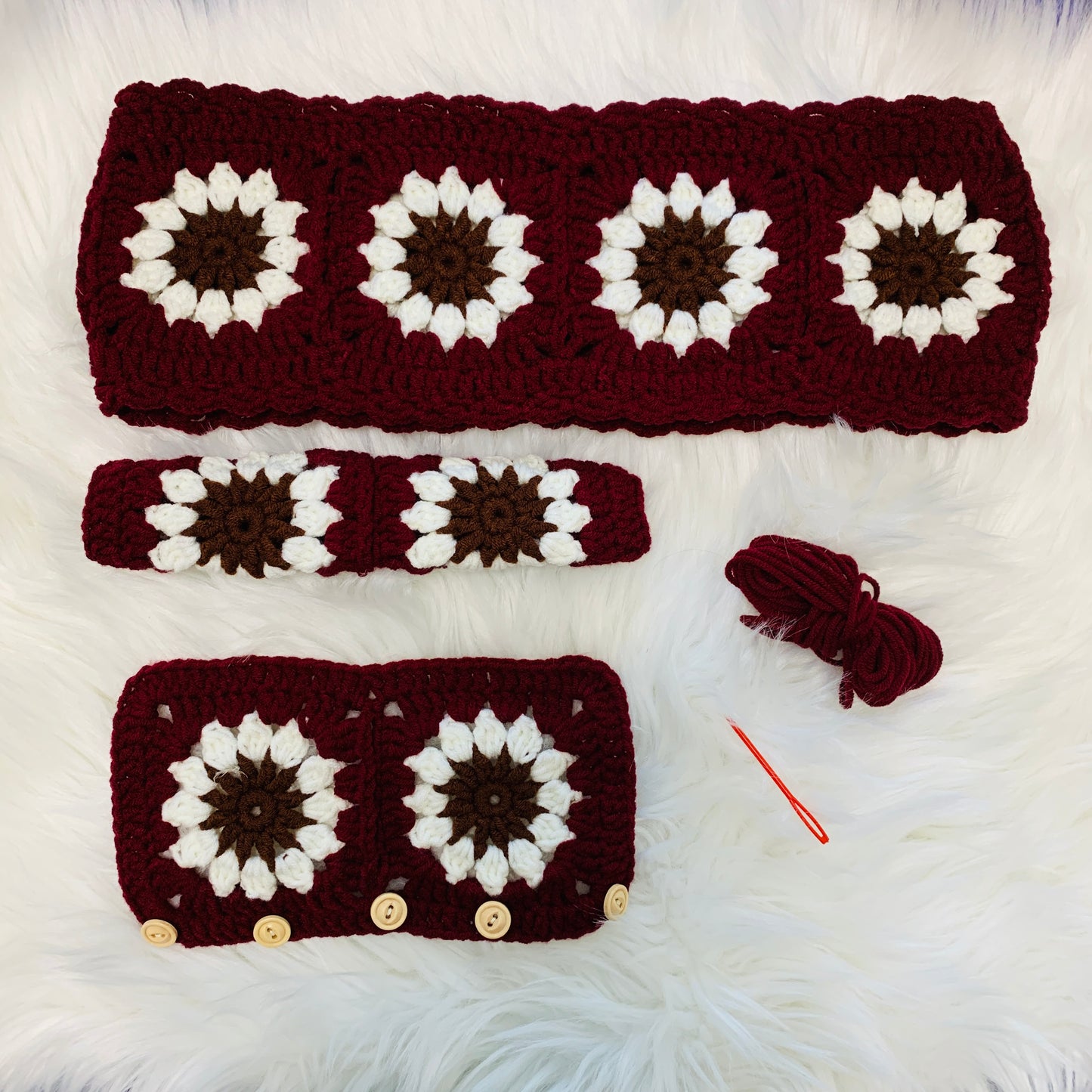 Steering Wheel Cover for women, Handmade Crochet cute daisy flower seat belt Cover, Car interior Accessories decorations