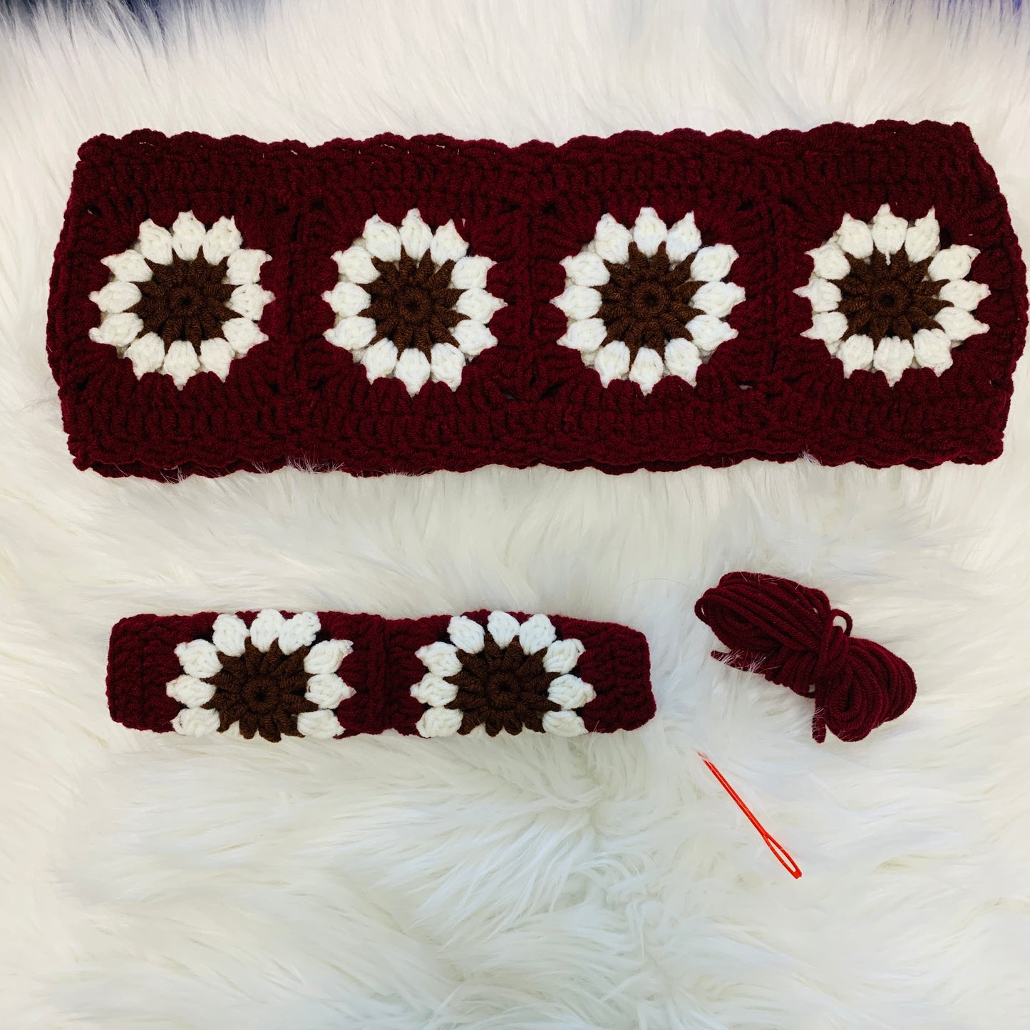 Steering Wheel Cover for women, Handmade Crochet cute daisy flower seat belt Cover, Car interior Accessories decorations