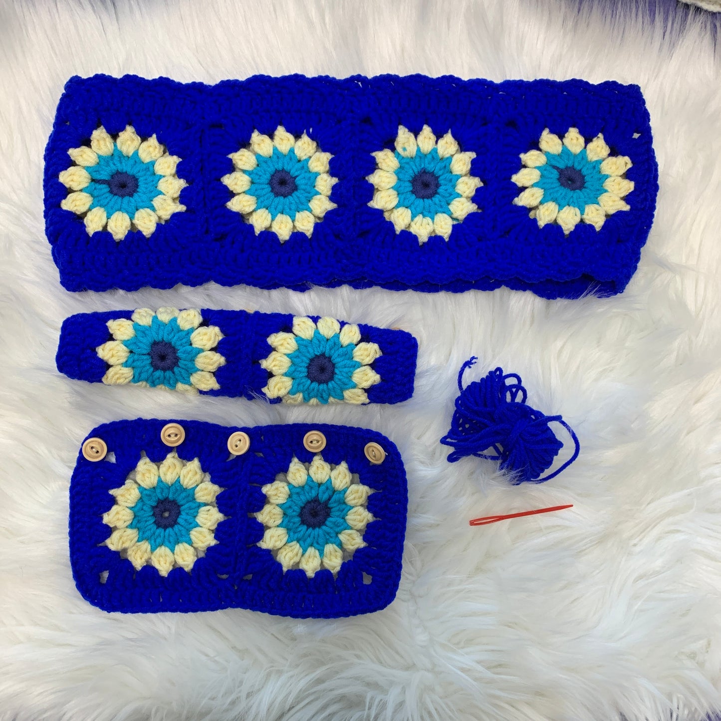 Steering Wheel Cover for women, Handmade Crochet cute daisy flower seat belt Cover, kawaii Car interior Accessories decorations