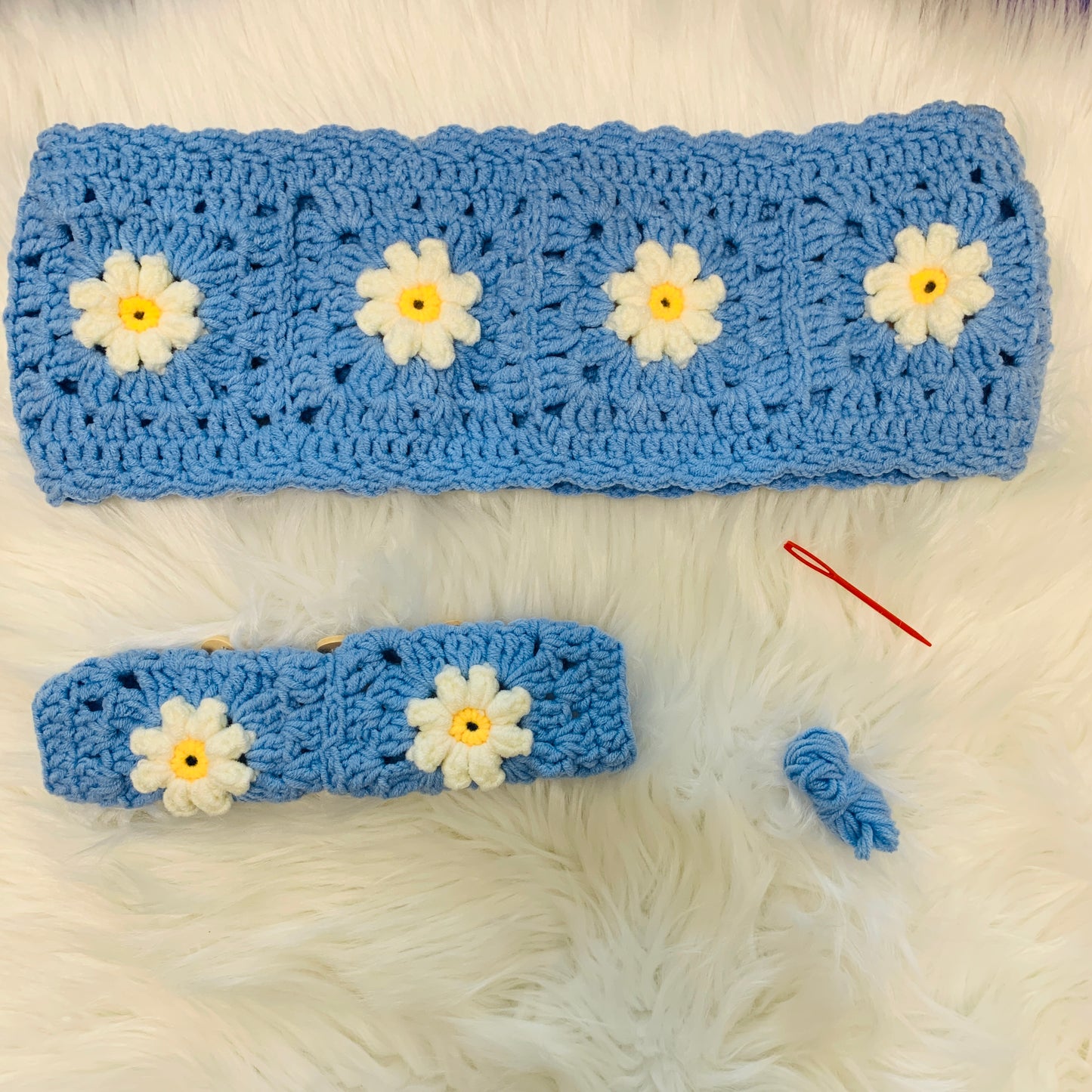 Steering Wheel Cover for women, Crochet cute daisy flower seat belt Cover, Handmade kawaii Car interior Accessories decorations