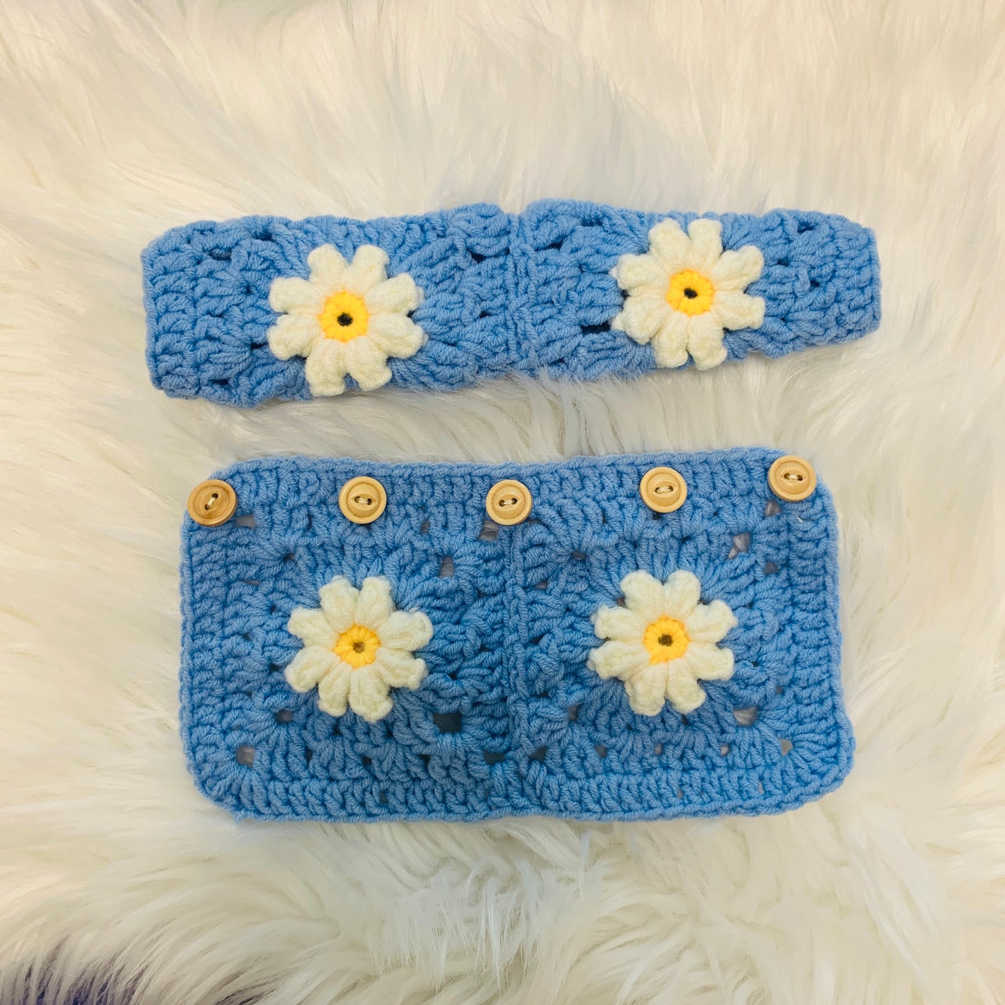 Steering Wheel Cover for women, Crochet cute daisy flower seat belt Cover, Handmade kawaii Car interior Accessories decorations