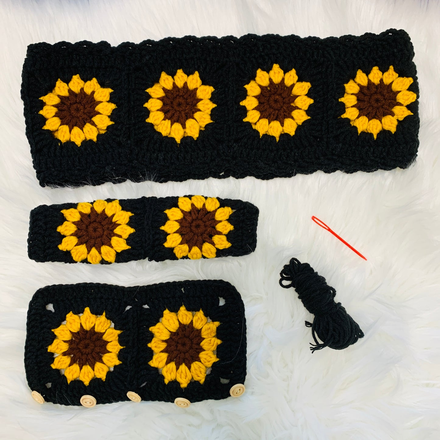 Crochet Steer Wheel Cover for women, sunflower seat belt Cover, Car Accessories decorations