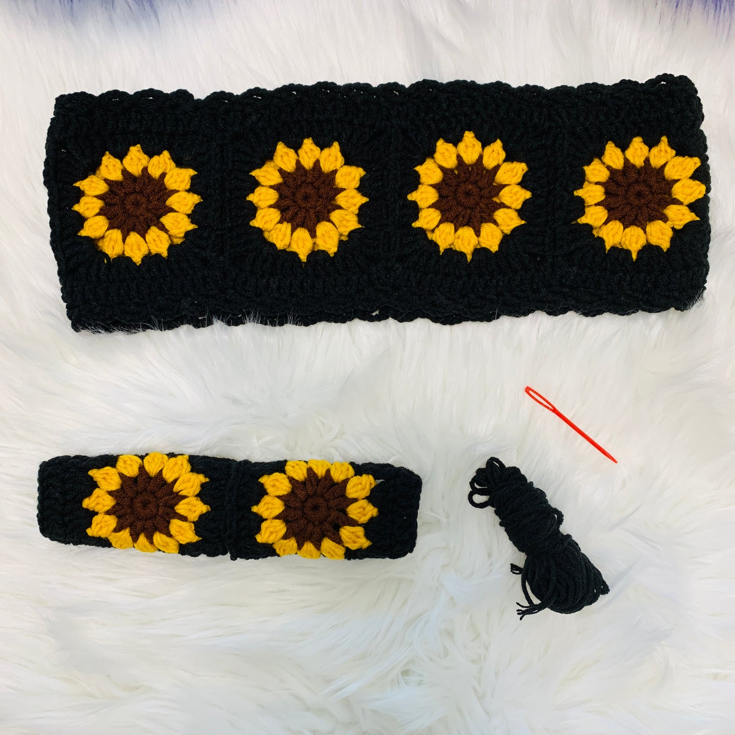 Crochet Steer Wheel Cover for women, sunflower seat belt Cover, Car Accessories decorations