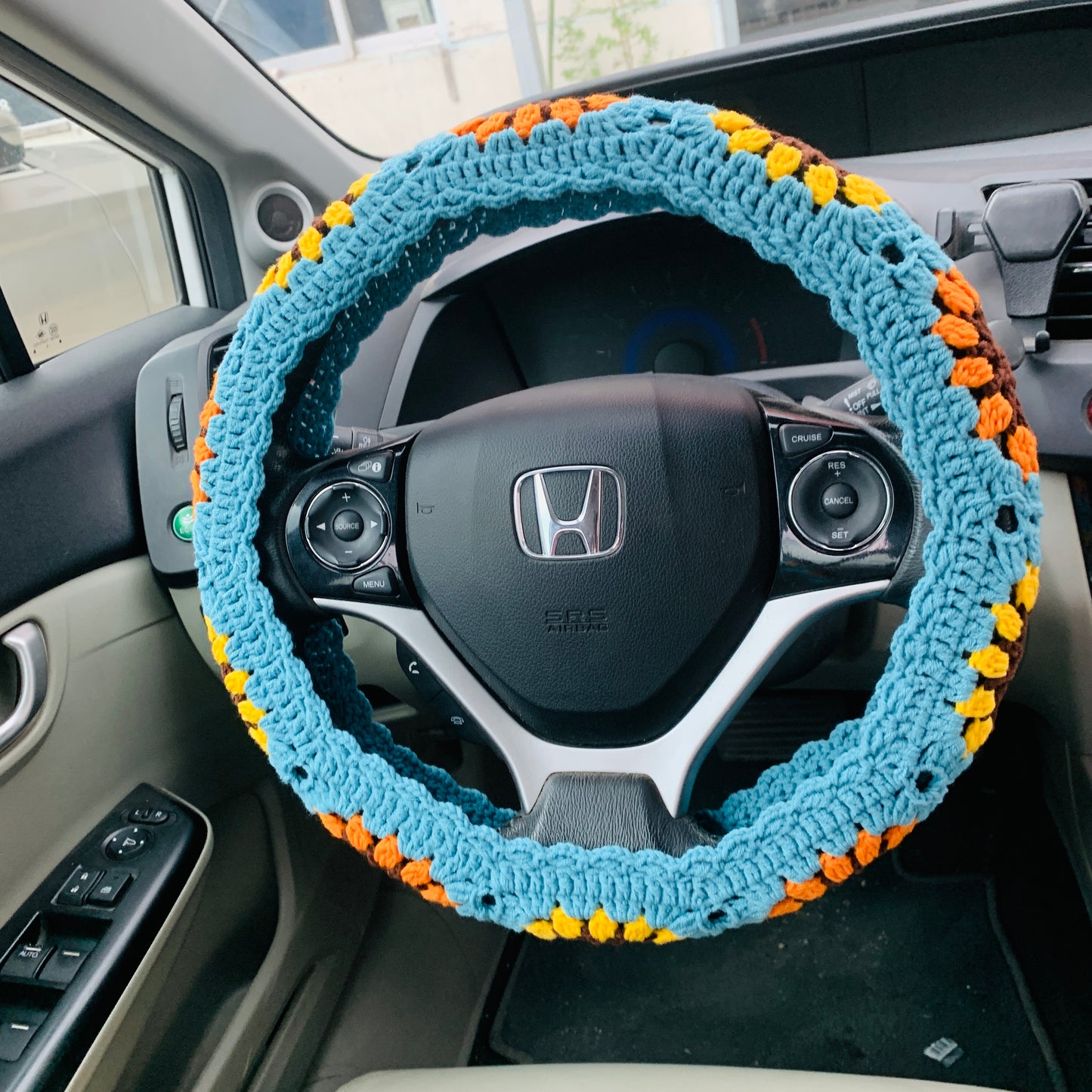 Crochet Sunflower Steering Wheel Cover for women, Crochet seat belt Cover, Car Accessories decorations