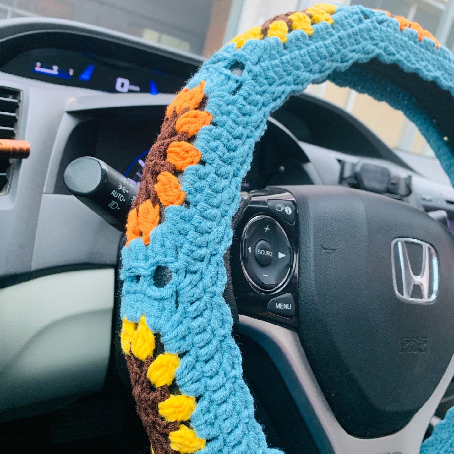 Crochet Sunflower Steering Wheel Cover for women, Crochet seat belt Cover, Car Accessories decorations