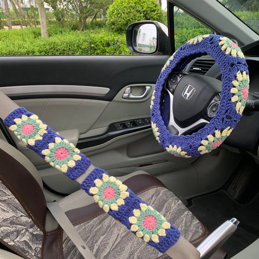 Steering Wheel Cover for women, Crochet cute daisy flower seat belt Cover, Car Accessories decorations car Interior decor