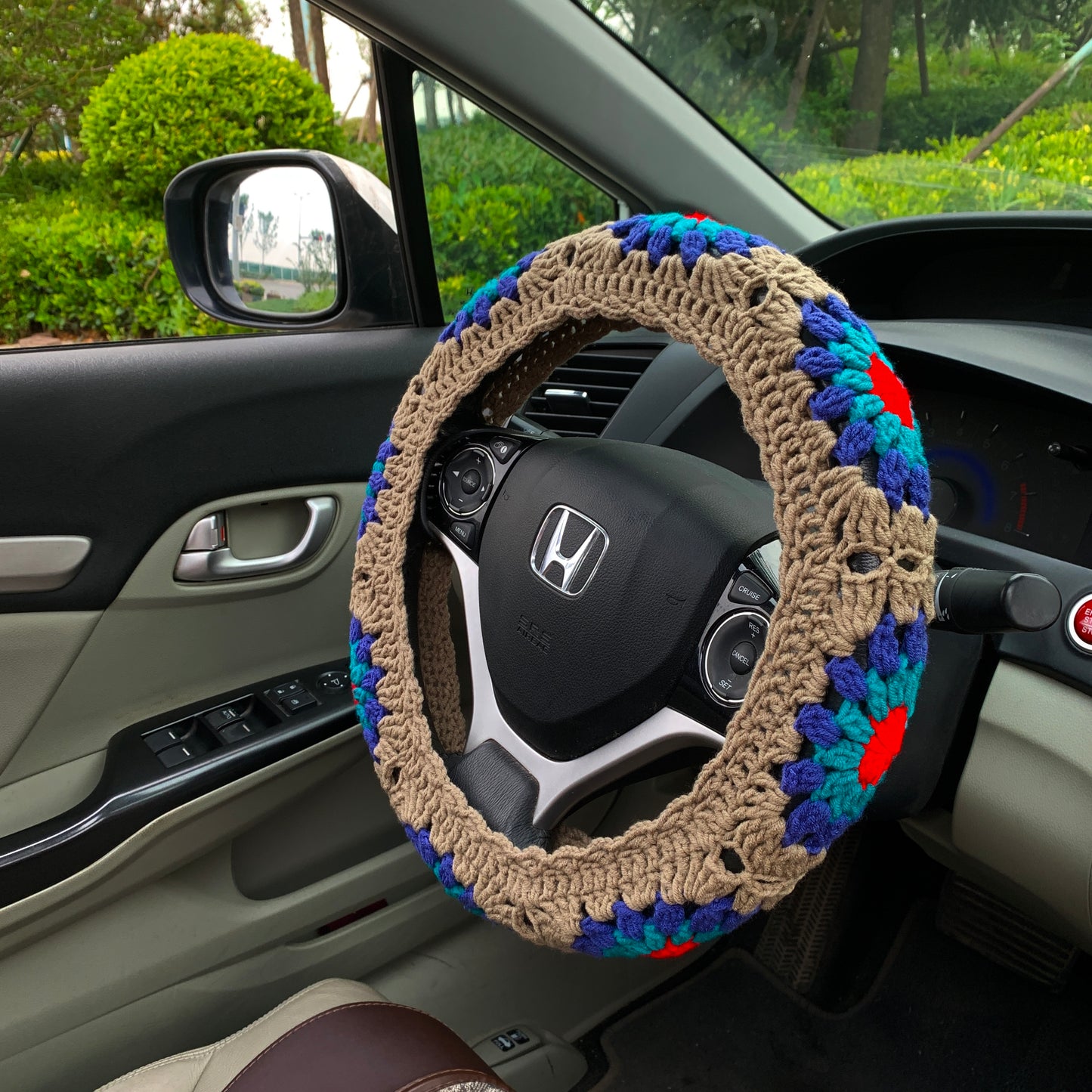 Crochet Steering Wheel Cover for women,  cute rainbow flower seat belt Cover, Car Accessories decorations car Interior decor