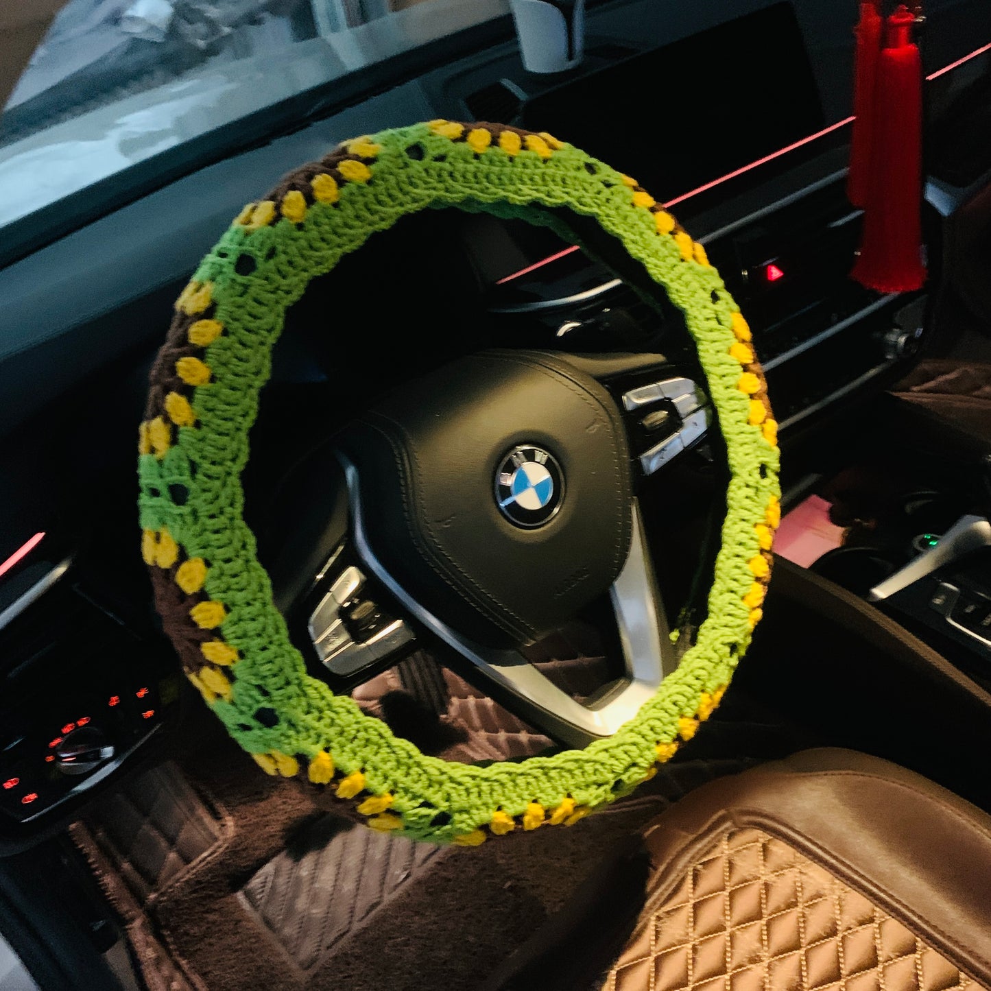 Steering Wheel Cover for women, Crochet Sunflower seat belt Cover, Car Accessories decorations Gift for her