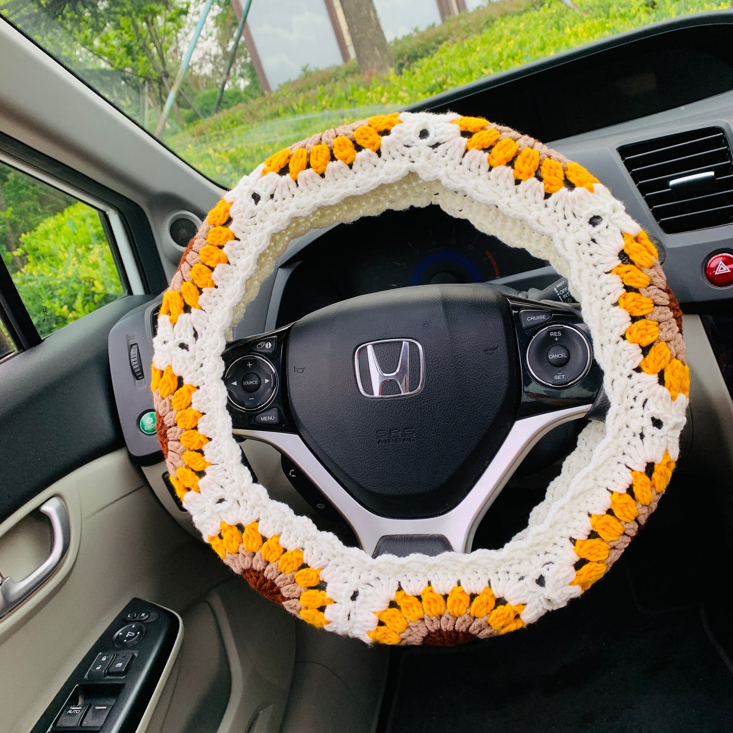 Steering Wheel Cover for women, Crochet White sunflower seat belt Cover, Car Accessories decorations