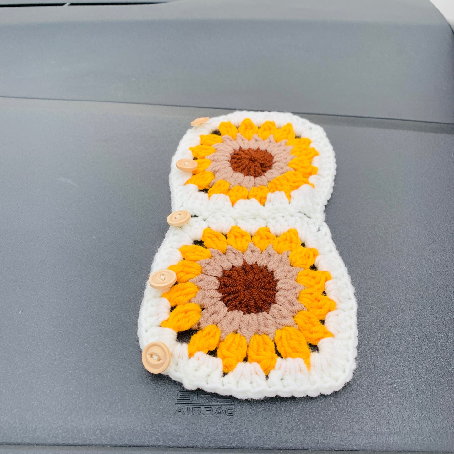 Steering Wheel Cover for women, Crochet White sunflower seat belt Cover, Car Accessories decorations