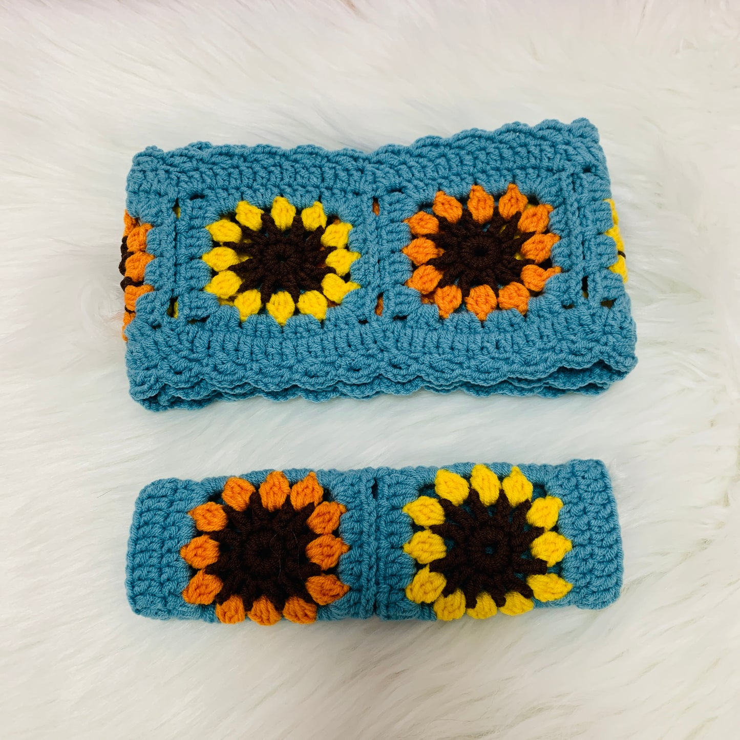 Crochet Sunflower Steering Wheel Cover for women, Crochet seat belt Cover, Car Accessories decorations