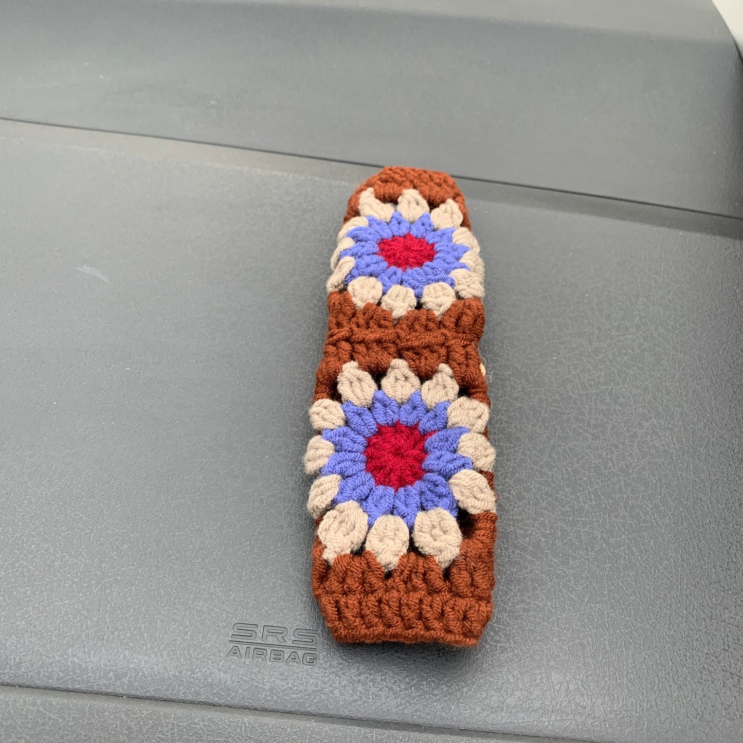 Steering Wheel Cover for women, Crochet Brown flower seat belt Cover, Car Accessories decorations