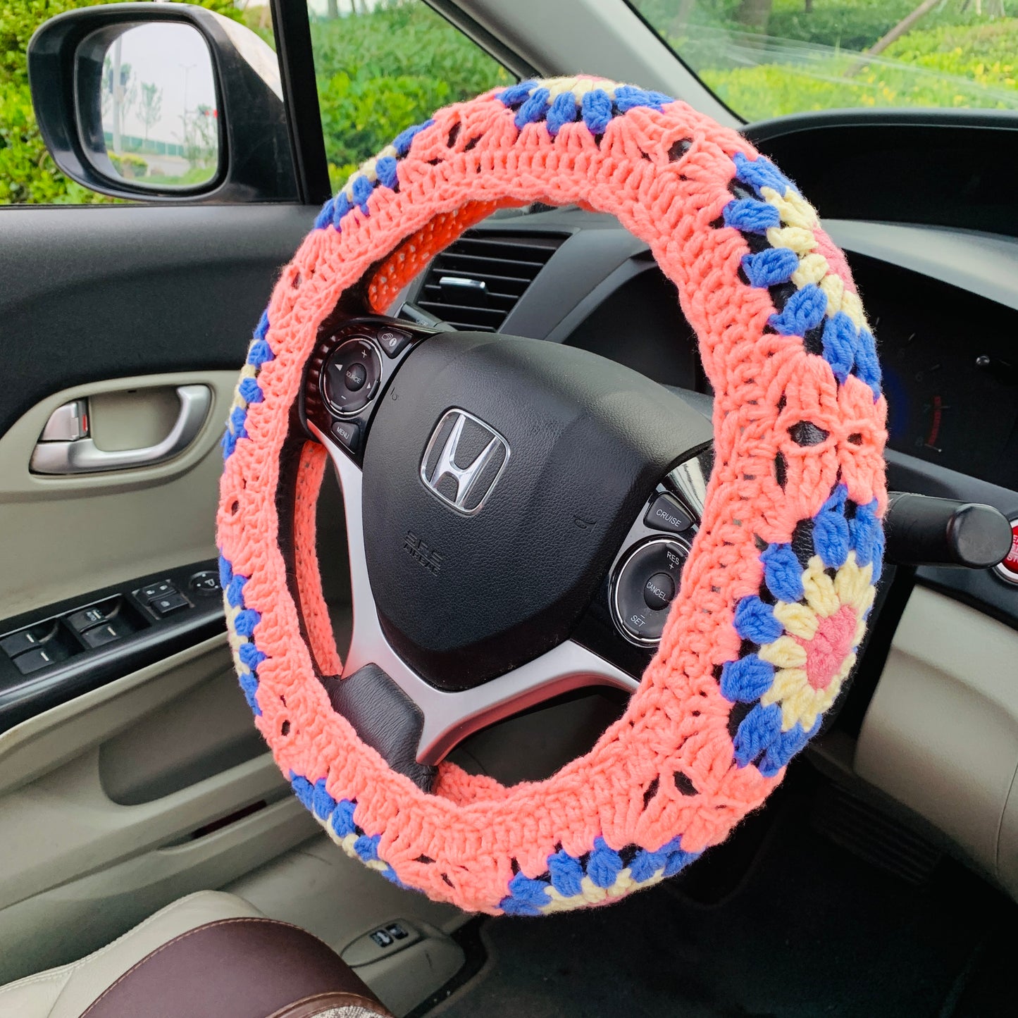 Steering Wheel Cover for women, Crochet cute flower seat belt Cover, Car Accessories decorations car Interior decor