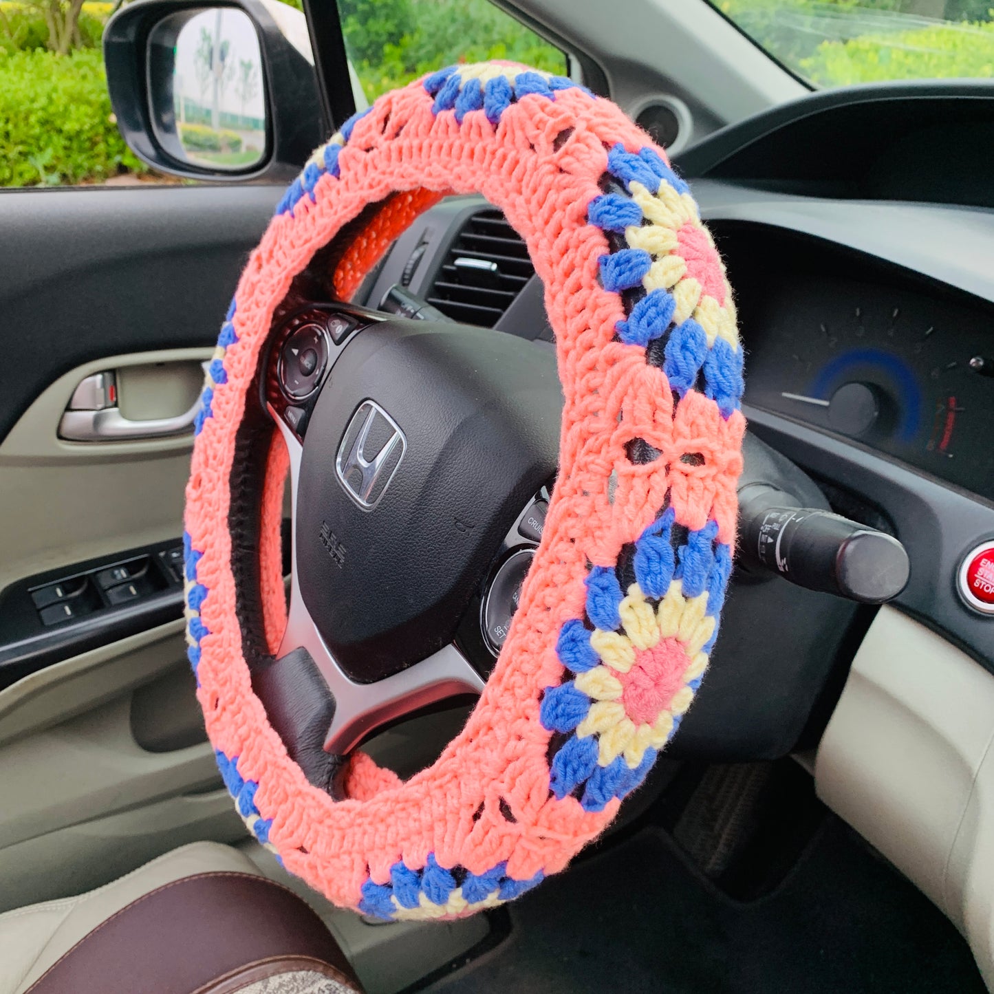 Steering Wheel Cover for women, Crochet cute flower seat belt Cover, Car Accessories decorations car Interior decor