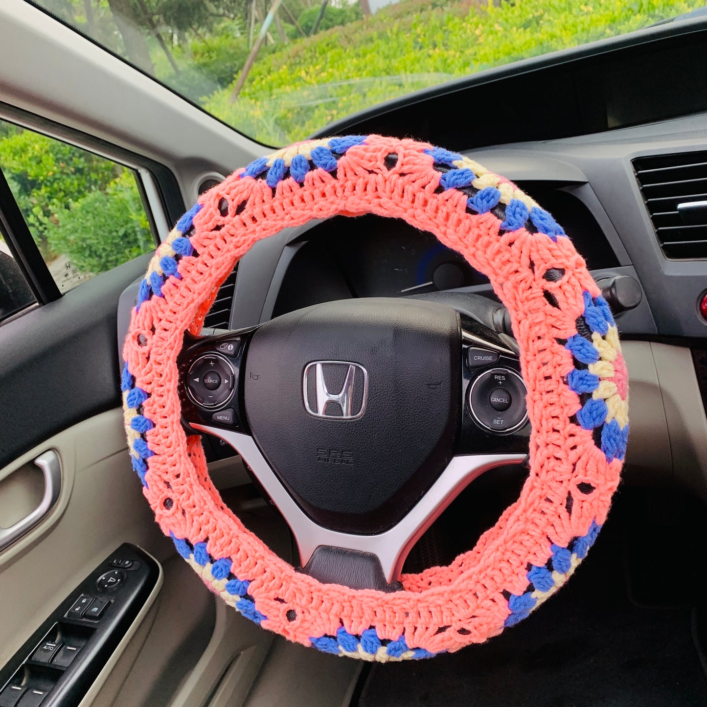 Steering Wheel Cover for women, Crochet cute flower seat belt Cover, Car Accessories decorations car Interior decor