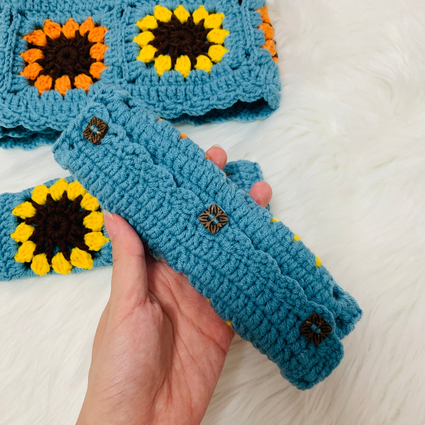 Crochet Sunflower Steering Wheel Cover for women, Crochet seat belt Cover, Car Accessories decorations