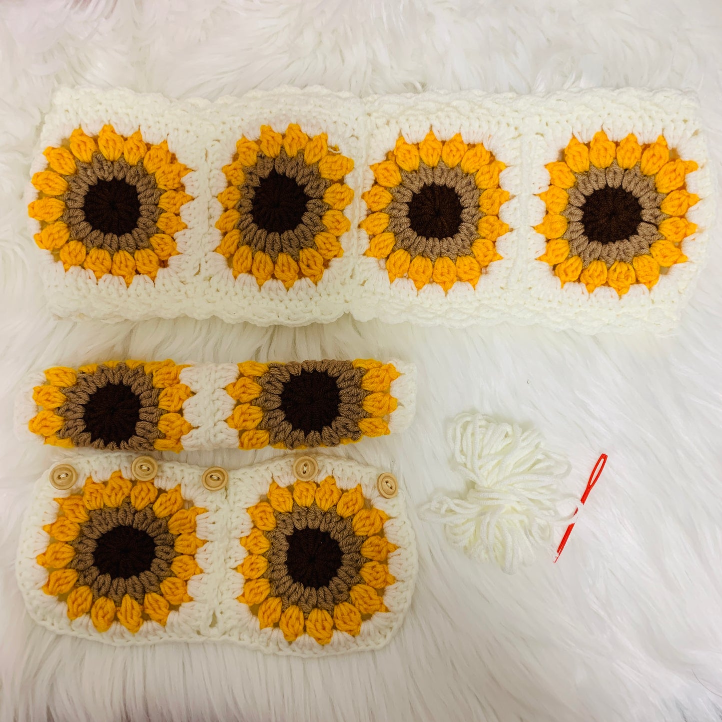 Steering Wheel Cover for women, Crochet White sunflower seat belt Cover, Car Accessories decorations