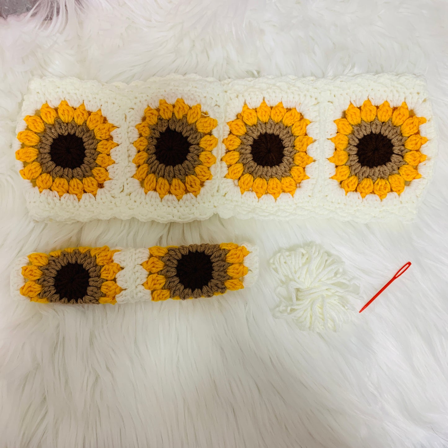 Steering Wheel Cover for women, Crochet White sunflower seat belt Cover, Car Accessories decorations