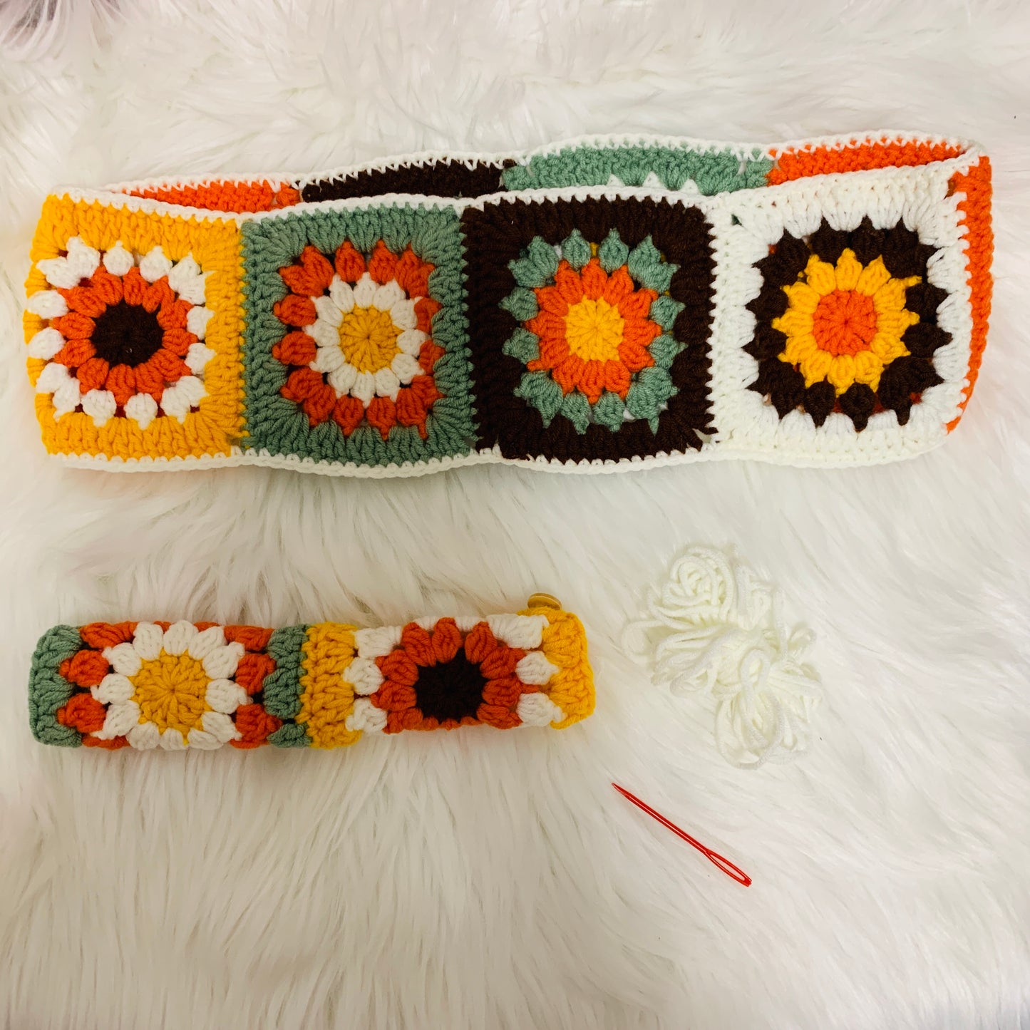 Steering Wheel Cover for women, Crochet cute rainbow flower seat belt Cover, Car Accessories decorations car Interior decor