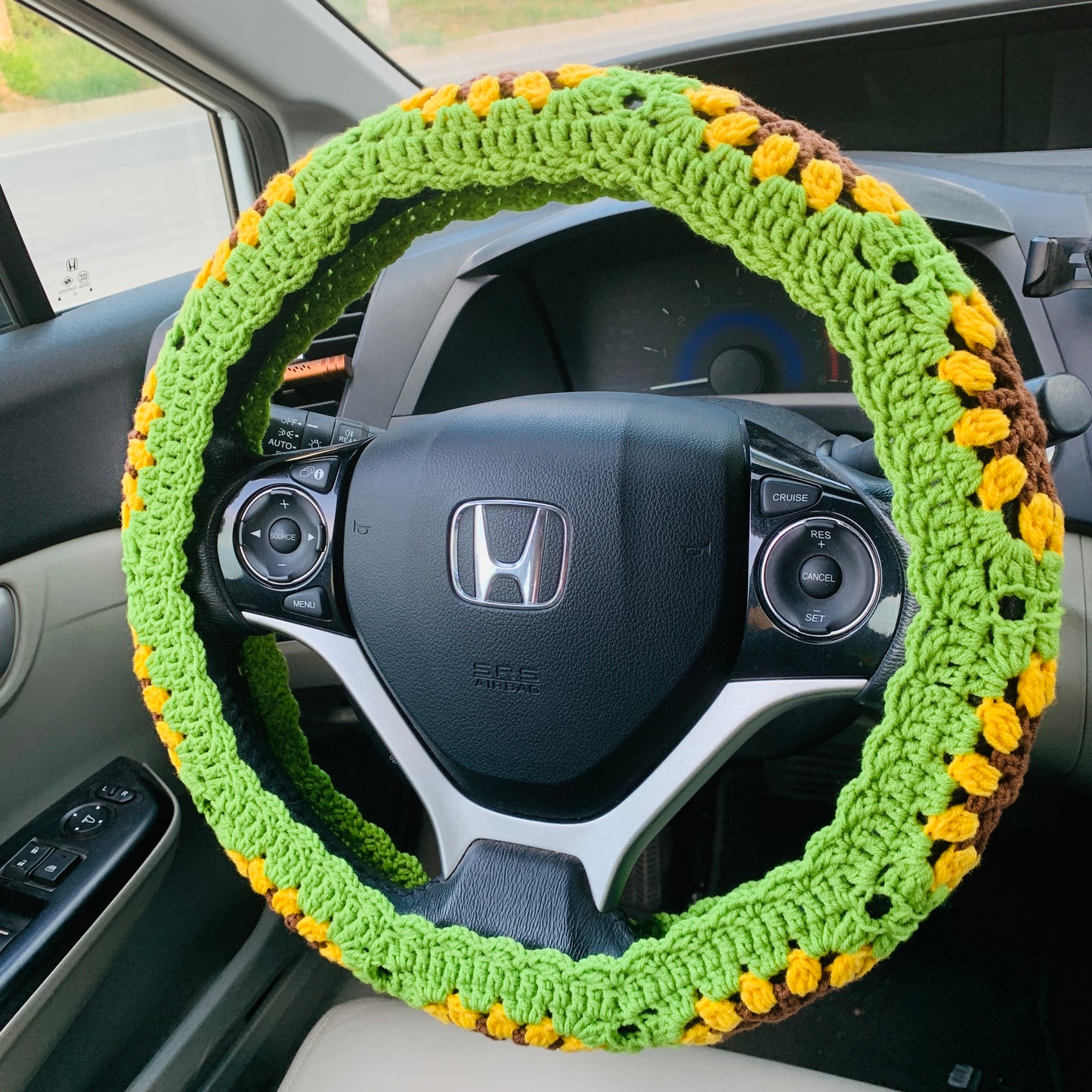 Steering Wheel Cover for women, Crochet Sunflower seat belt Cover, Car Accessories decorations Gift for her