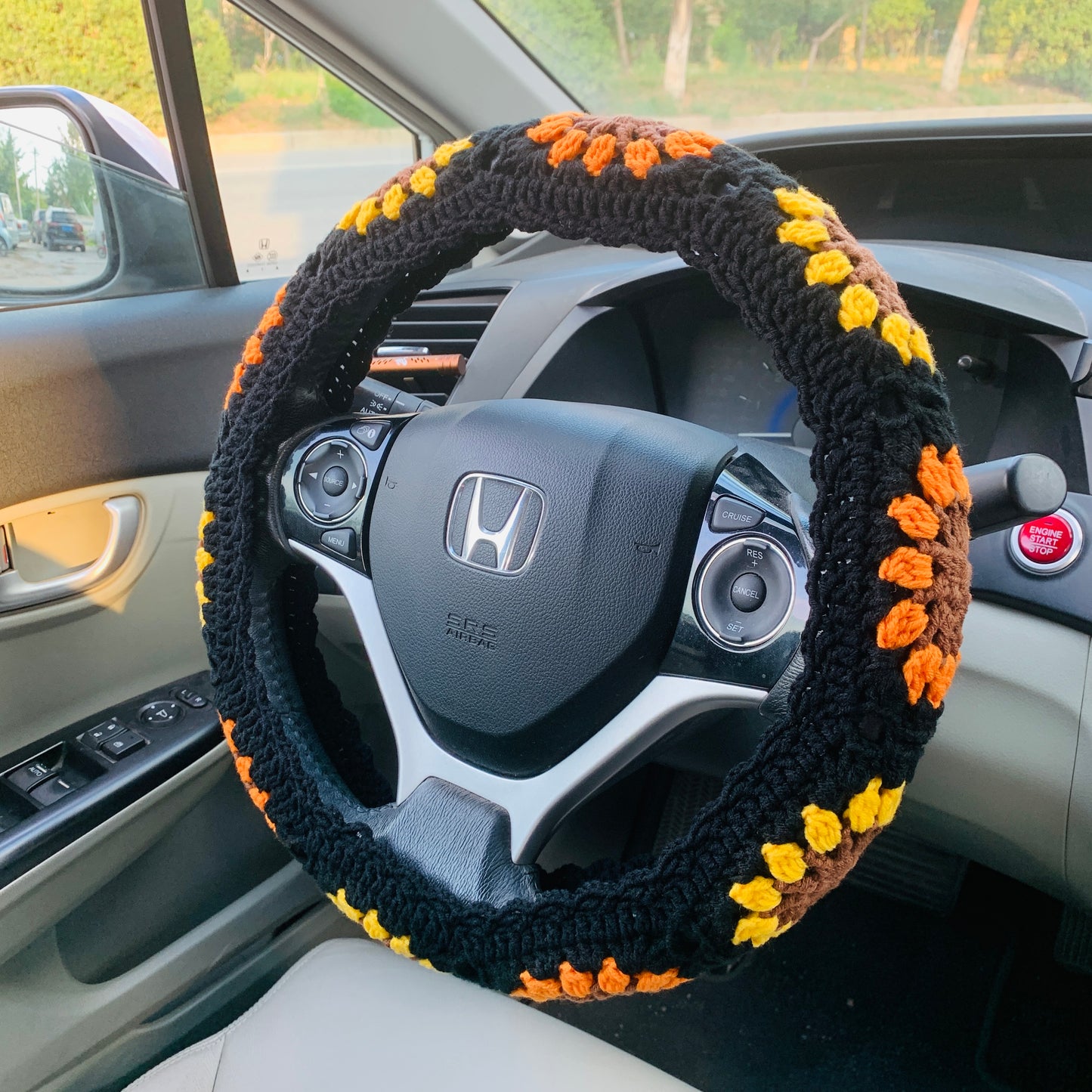 Steering Wheel Cover for women, Crochet Sunflower Black seat belt Cover, Car Accessories decorations Gift for her